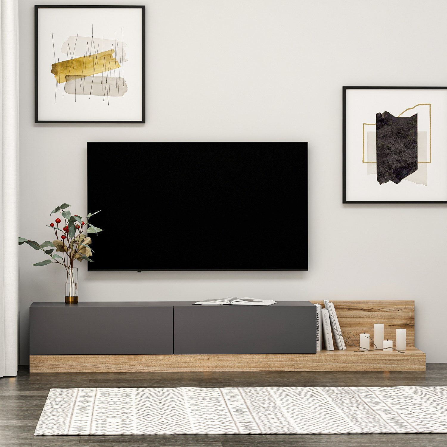 Móvel de TV – 180 x 30 x 37 cm – Antracite e Nogueira – Painéis de partículas revestidos a melamina