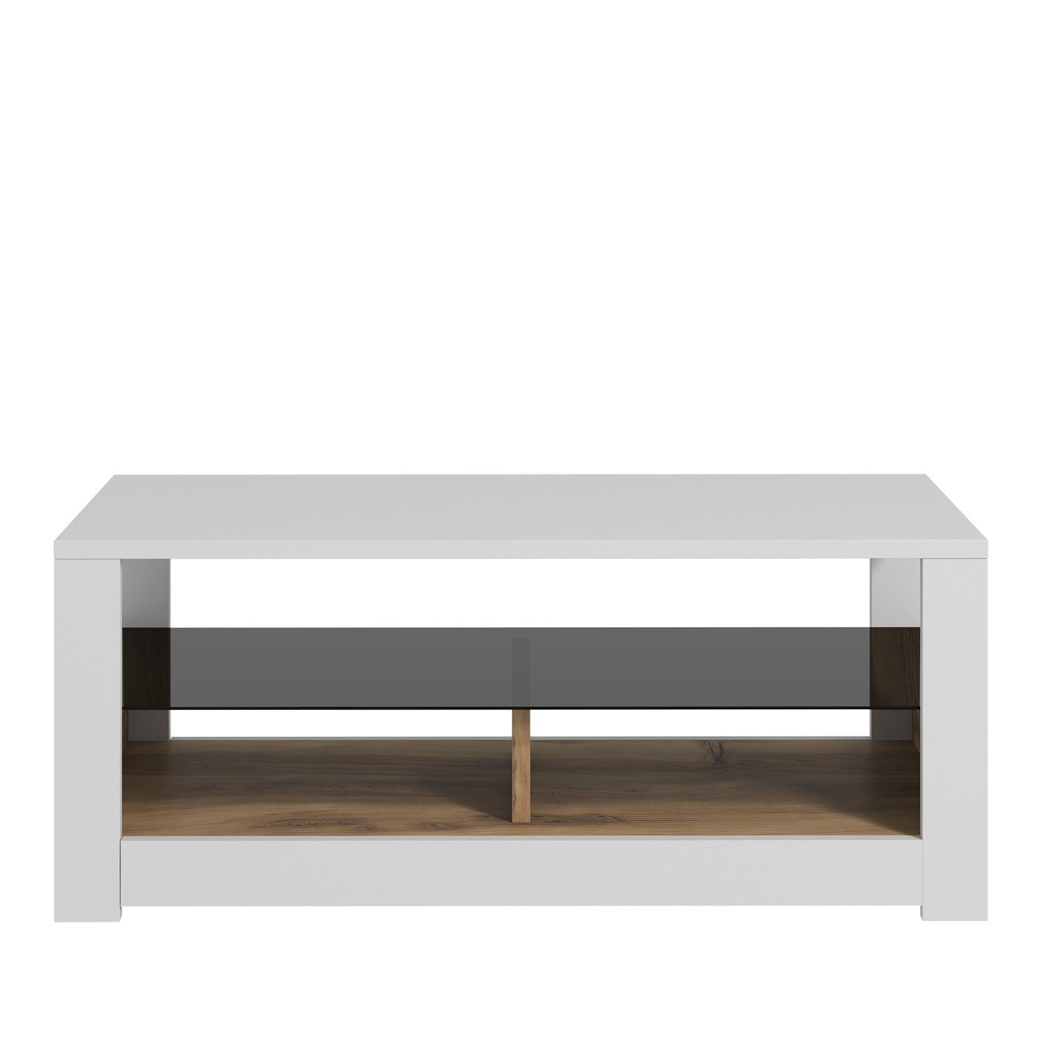Mesa de Centro – 90cm x 37cm x 45cm – Branco e Carvalho – Painéis de Partículas revestidos a Melamina