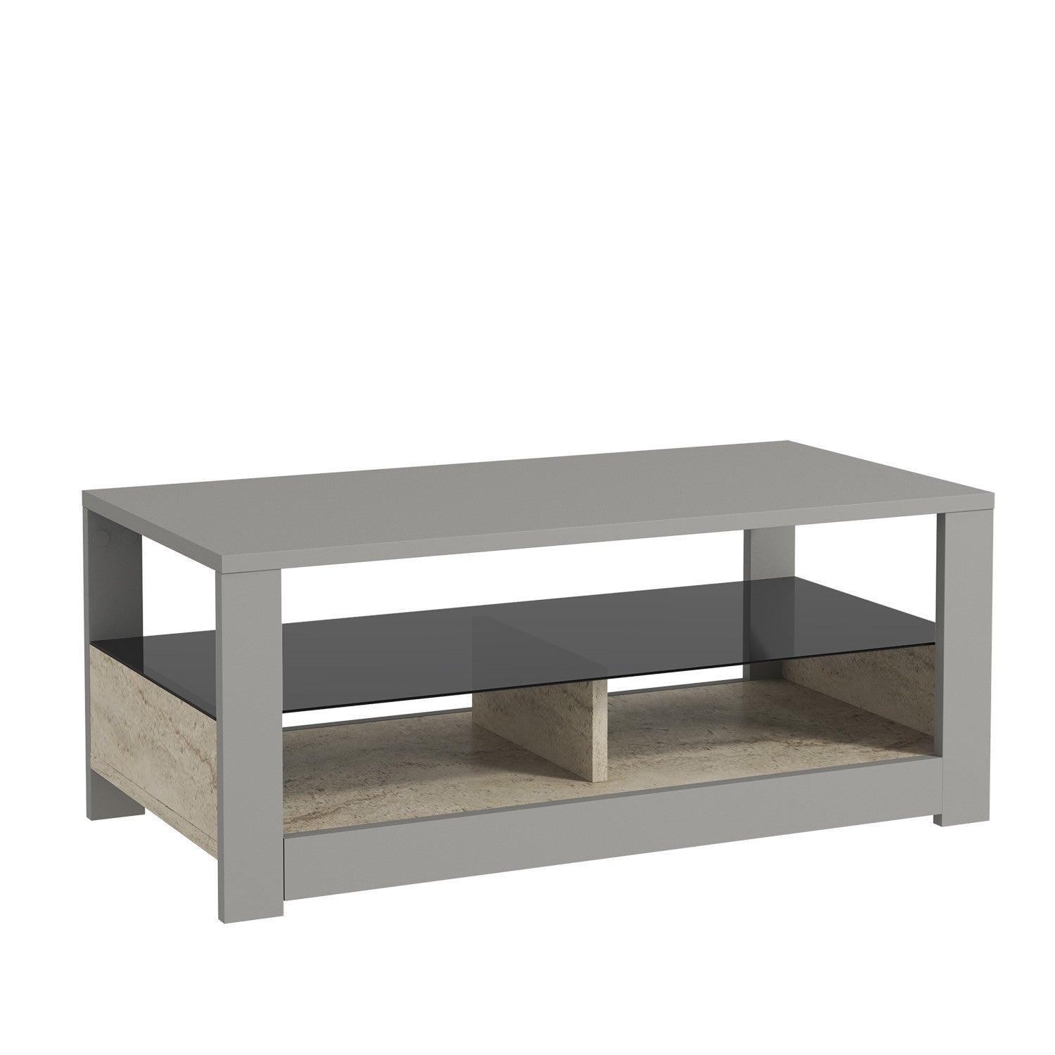 Mesa de Centro – 90 cm x 37 cm x 45 cm – Cinzento e Travertino – Painéis de Partículas