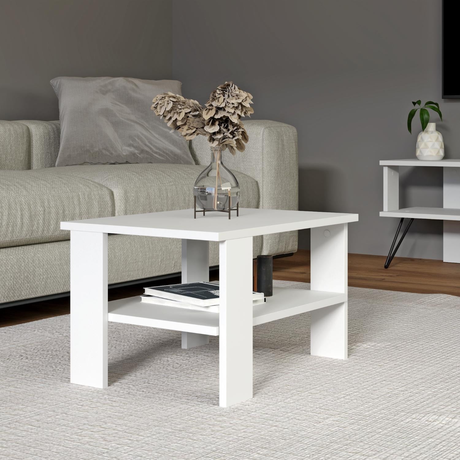 Mesa de Centro – 60cm x 37cm x 45cm – Branco – Painel de Partículas