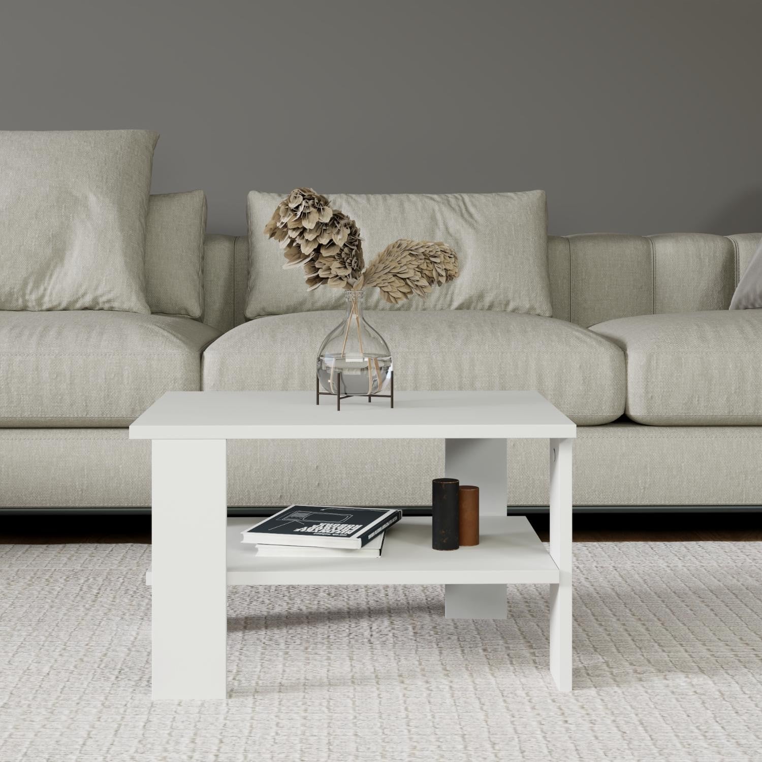 Mesa de Centro – 60cm x 37cm x 45cm – Branco – Painel de Partículas