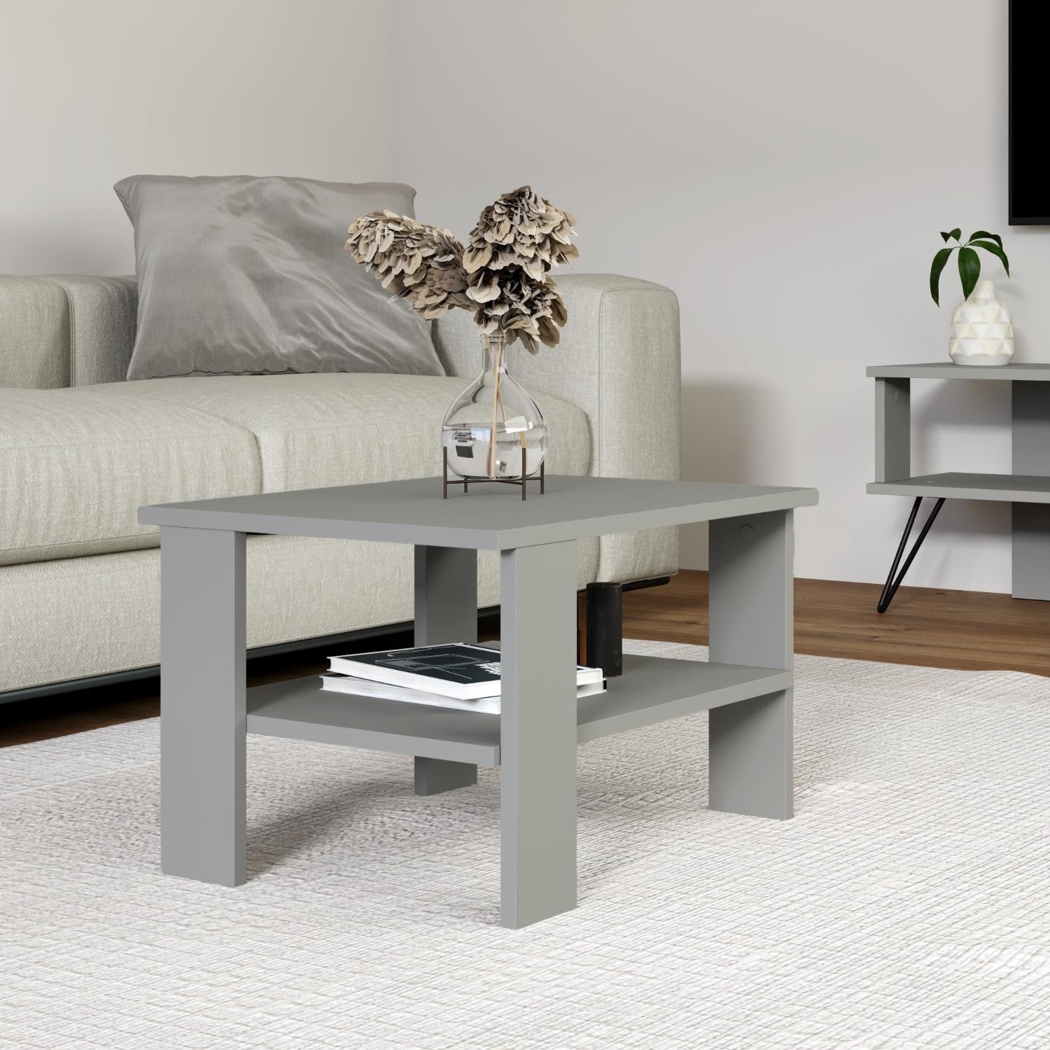 Mesa de Centro – 60cm x 37cm x 45cm – Cinza – Painel de partículas revestido a melamina