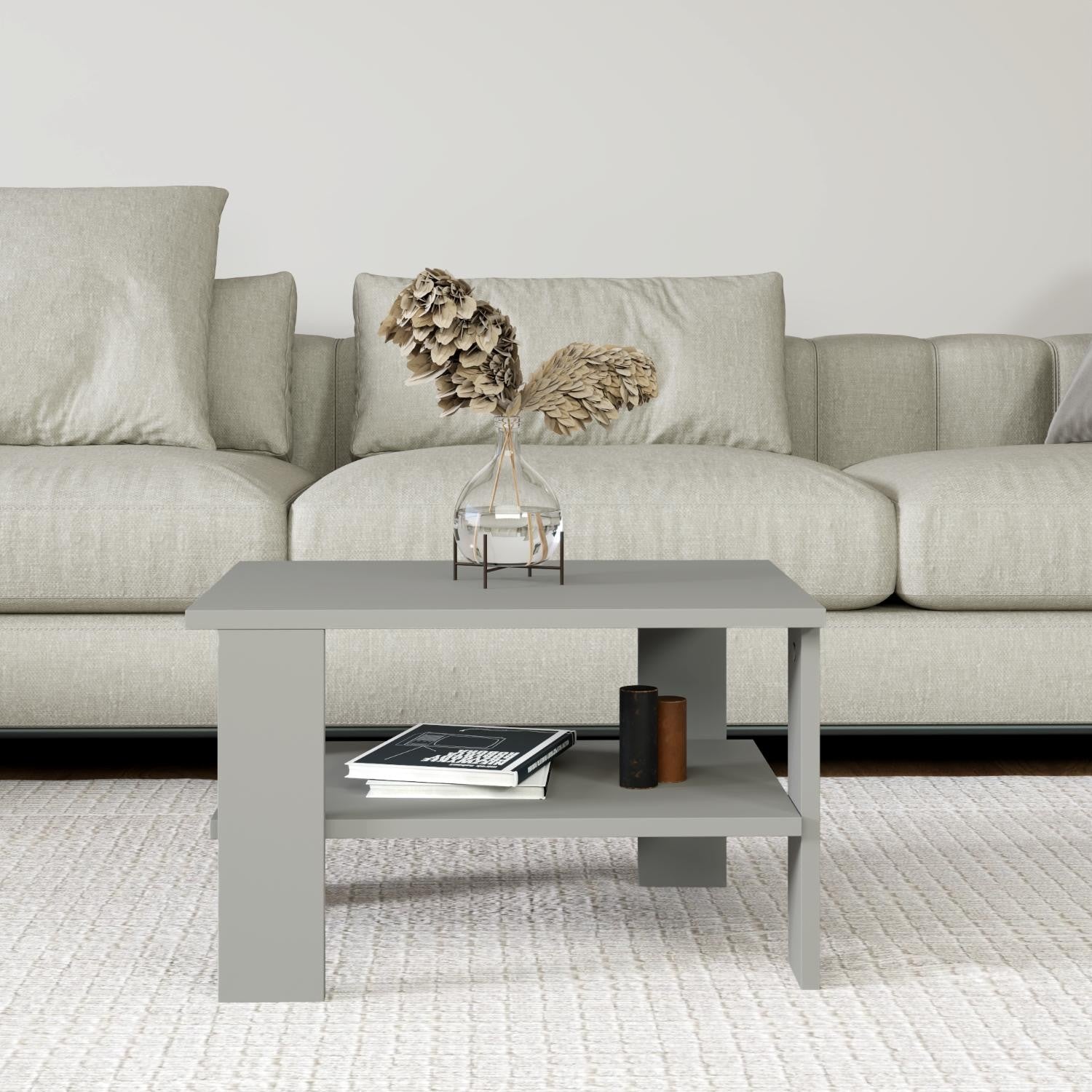 Mesa de Centro – 60cm x 37cm x 45cm – Cinza – Painel de partículas revestido a melamina