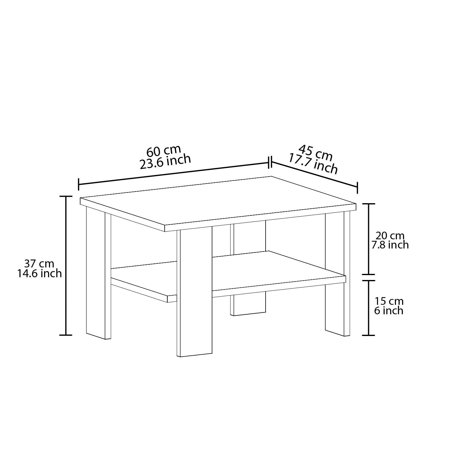 Mesa de Centro – 60cm x 37cm x 45cm – Cinza – Painel de partículas revestido a melamina
