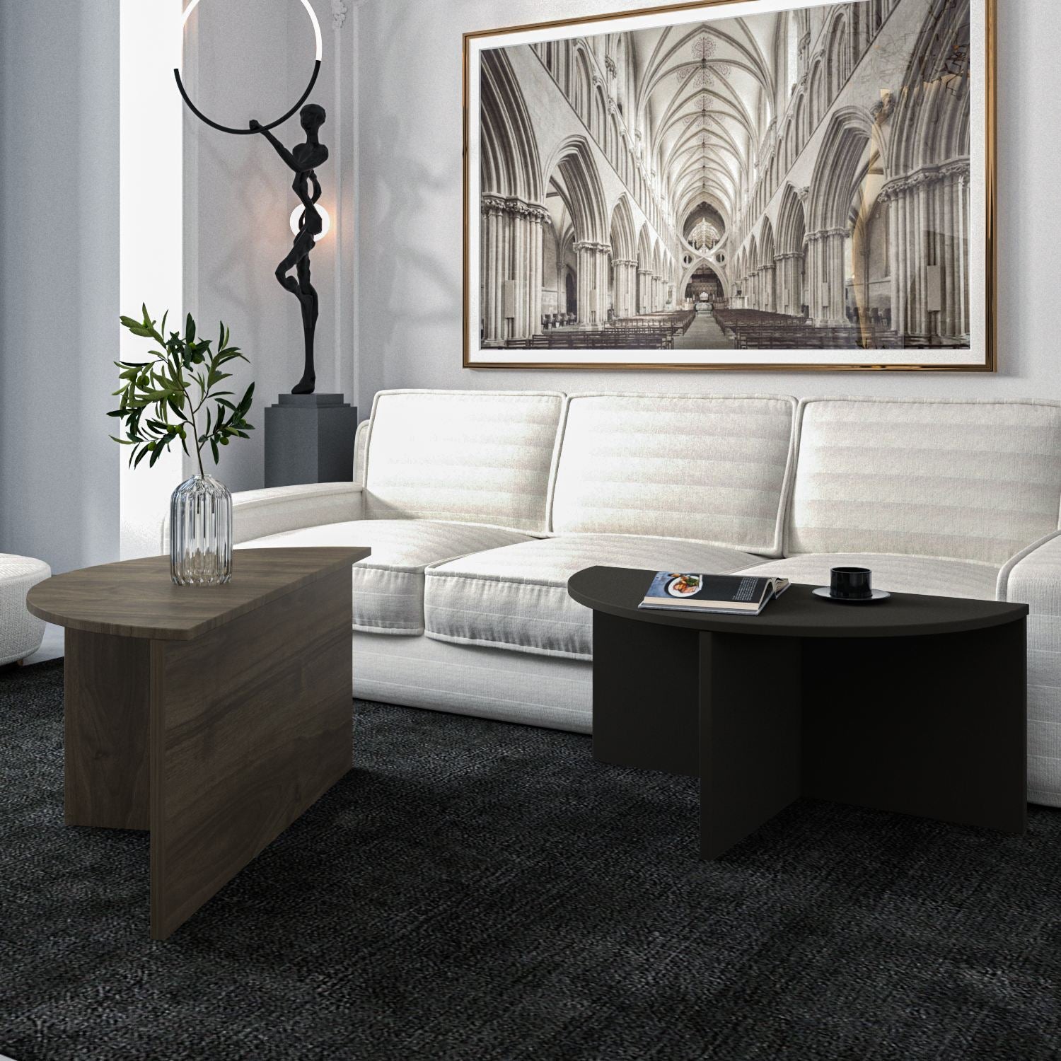 Mesa de Centro – 70x51.8x38 cm – Nogueira e Antracite – MDF