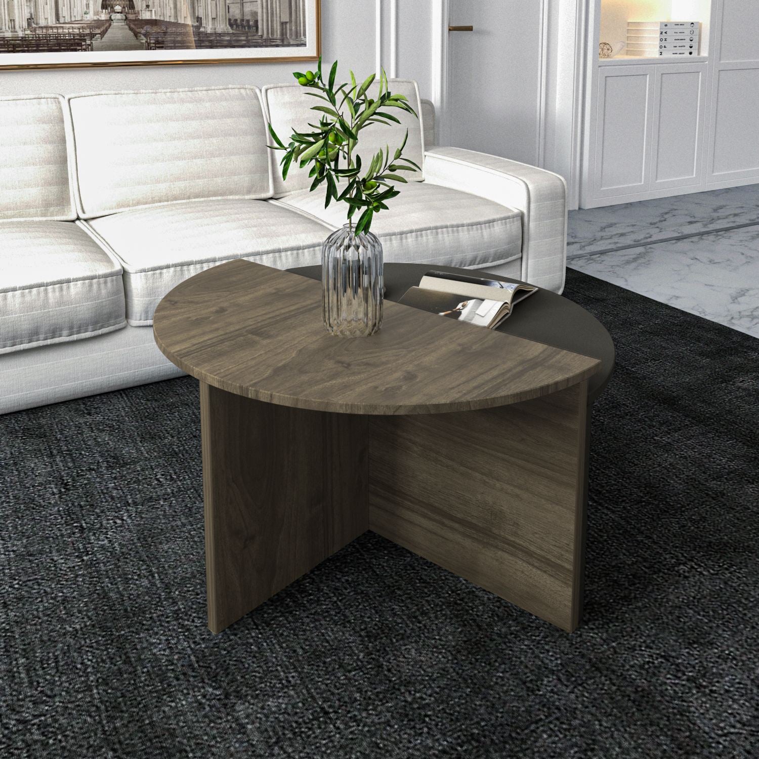 Mesa de Centro – 70x51.8x38 cm – Nogueira e Antracite – MDF