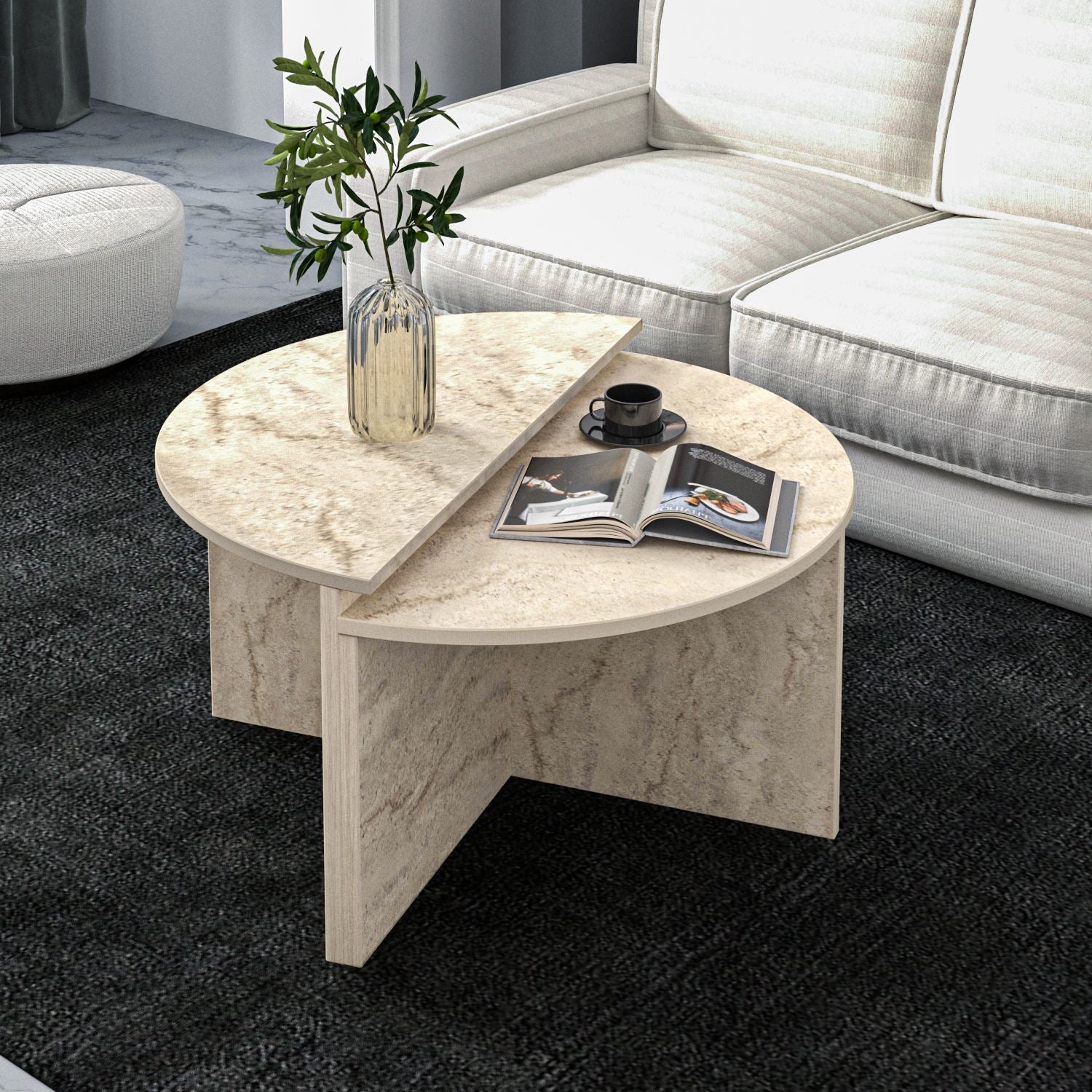 Mesa de Centro em MDF revestido de melamina – 70 cm x 51,8 cm x 38 cm – Travertino