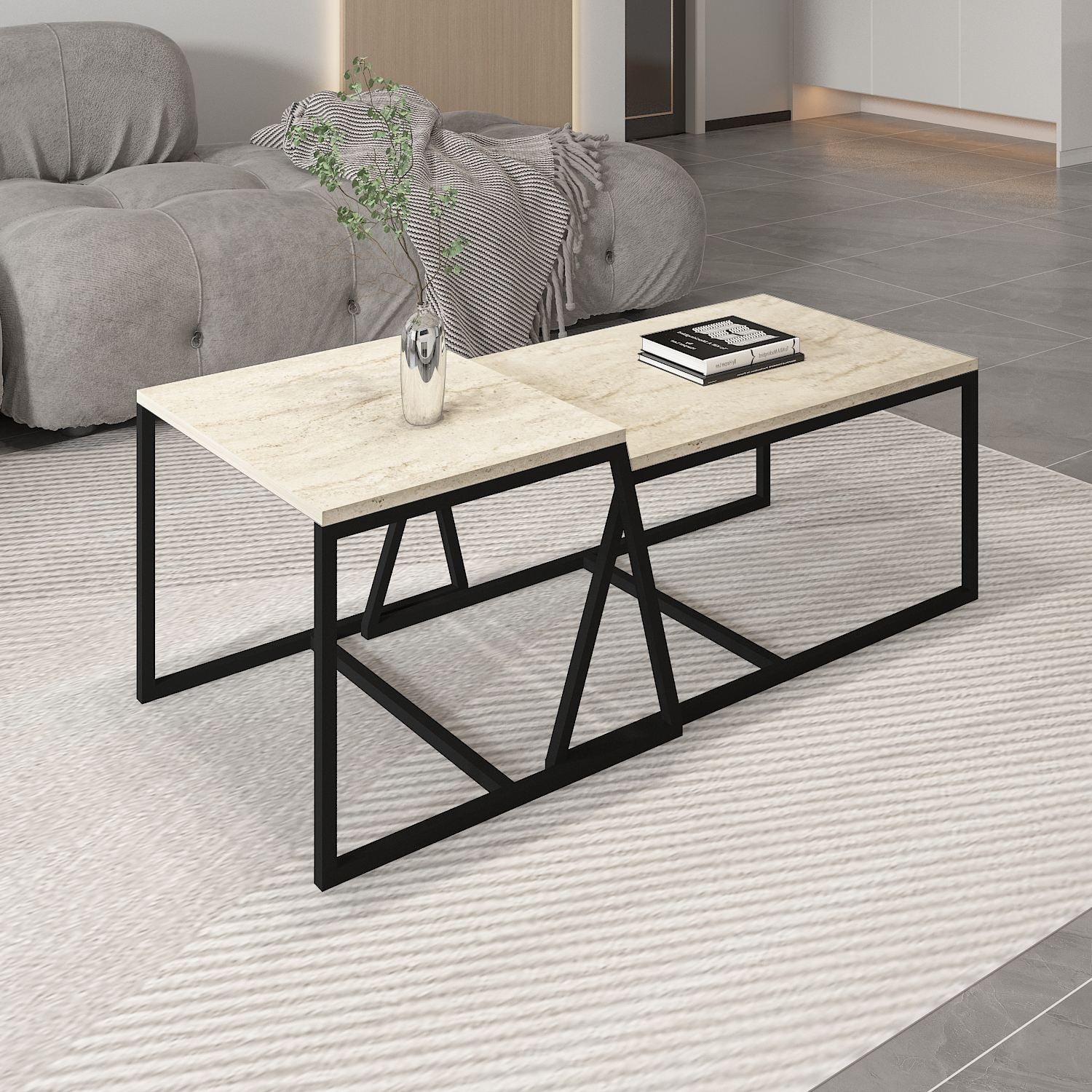 Mesa de Centro – 75cm x 38cm x 50cm – Travertino – MDF