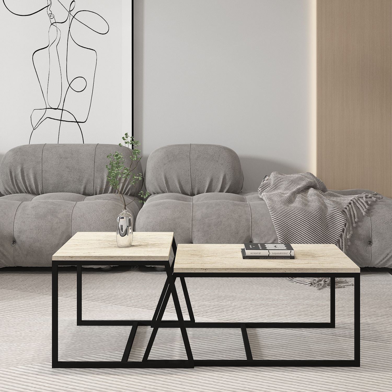 Mesa de Centro – 75cm x 38cm x 50cm – Travertino – MDF