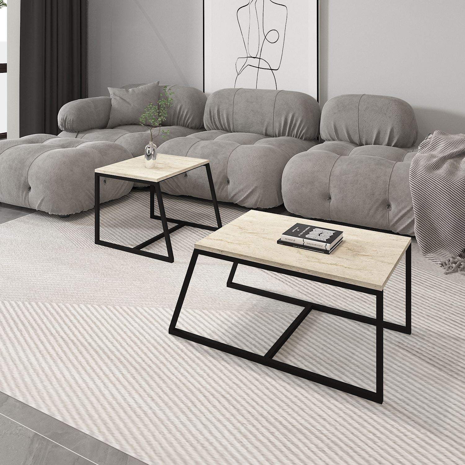 Mesa de Centro – 75cm x 38cm x 50cm – Travertino – MDF