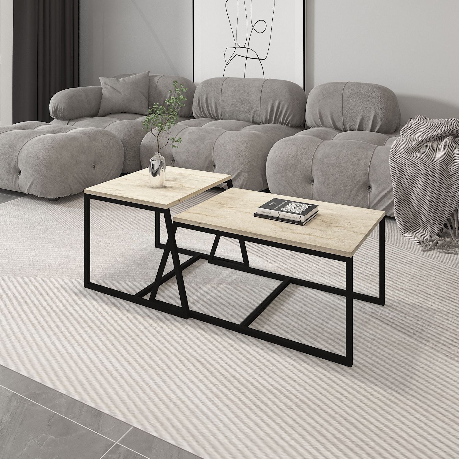 Mesa de Centro – 75cm x 38cm x 50cm – Travertino – MDF