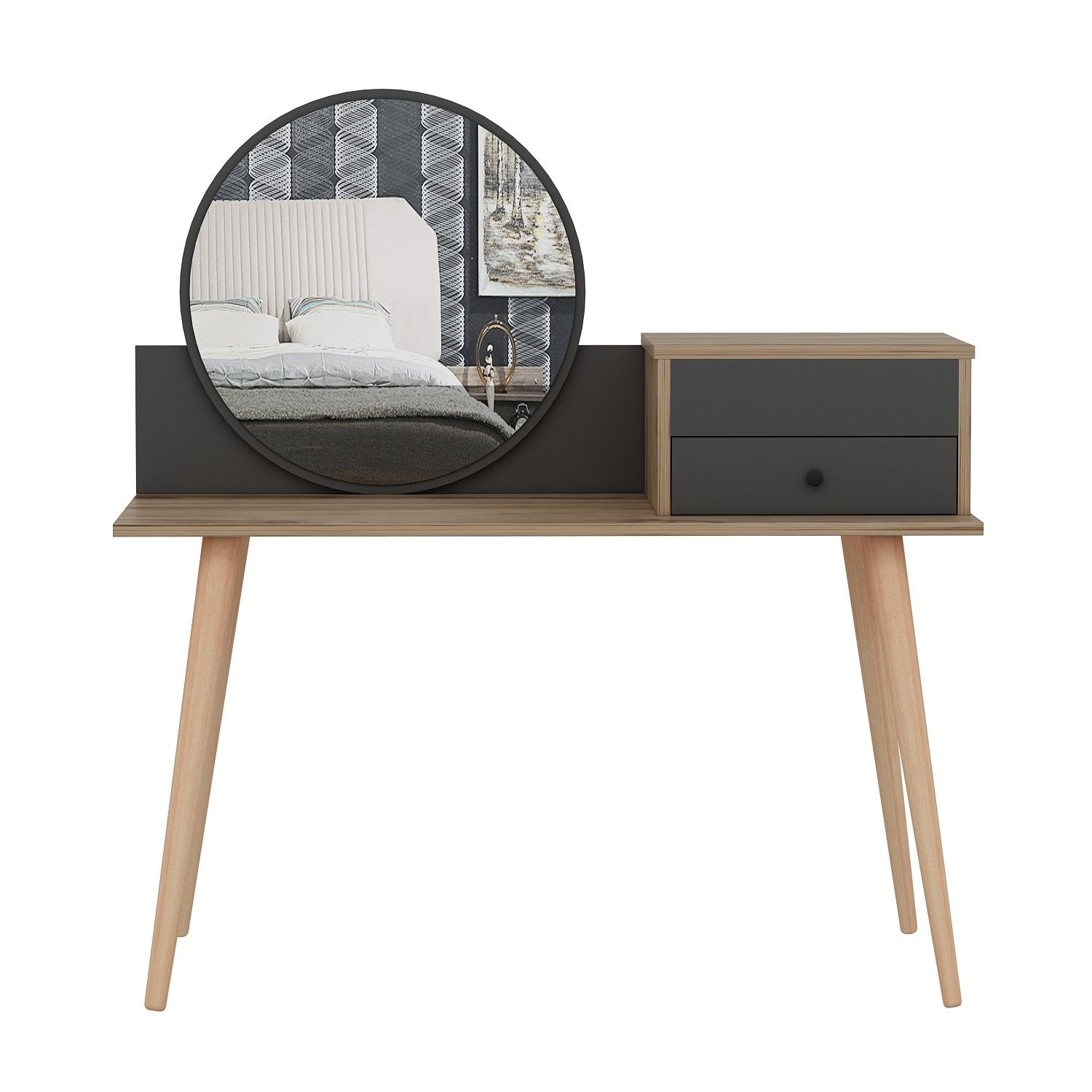 Toucador – 120 cm x 96 cm x 60 cm – Antracite e Nogueira – Painel de Partículas