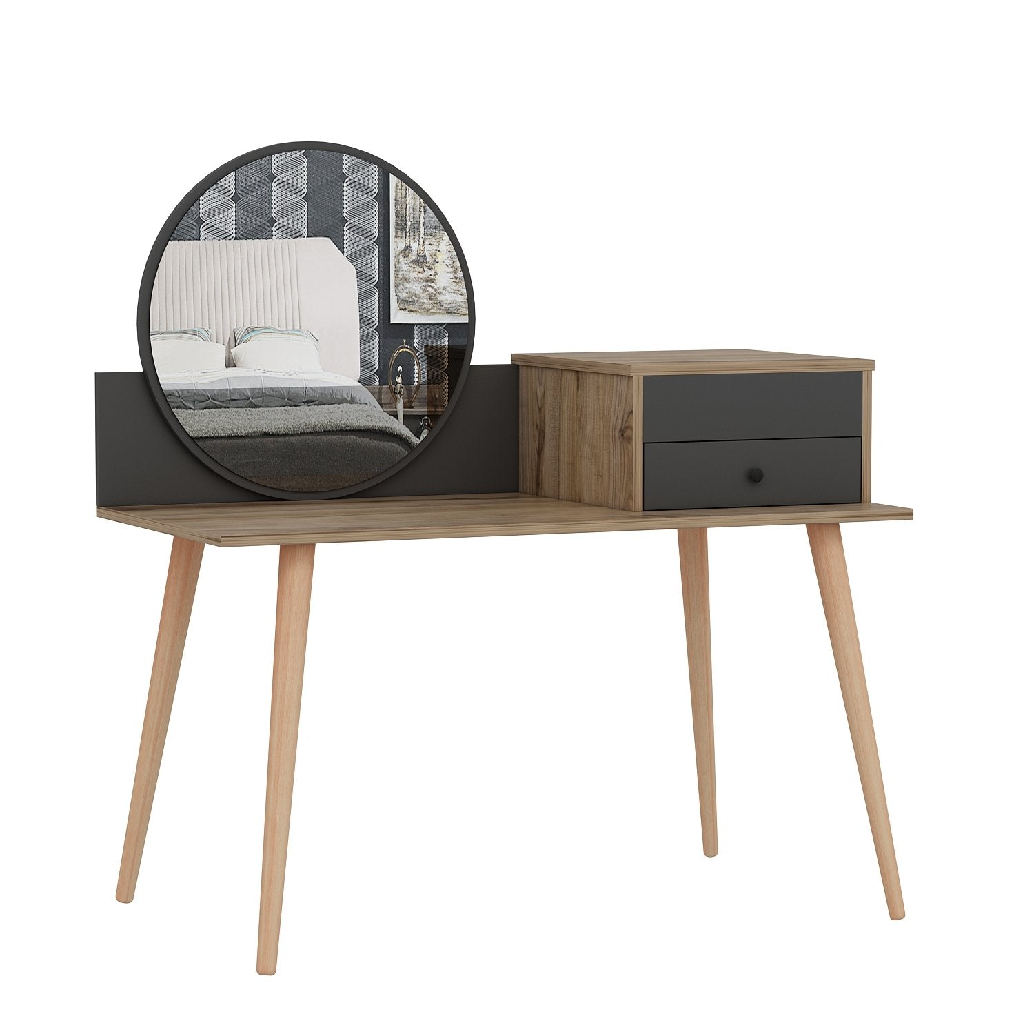 Toucador – 120 cm x 96 cm x 60 cm – Antracite e Nogueira – Painel de Partículas