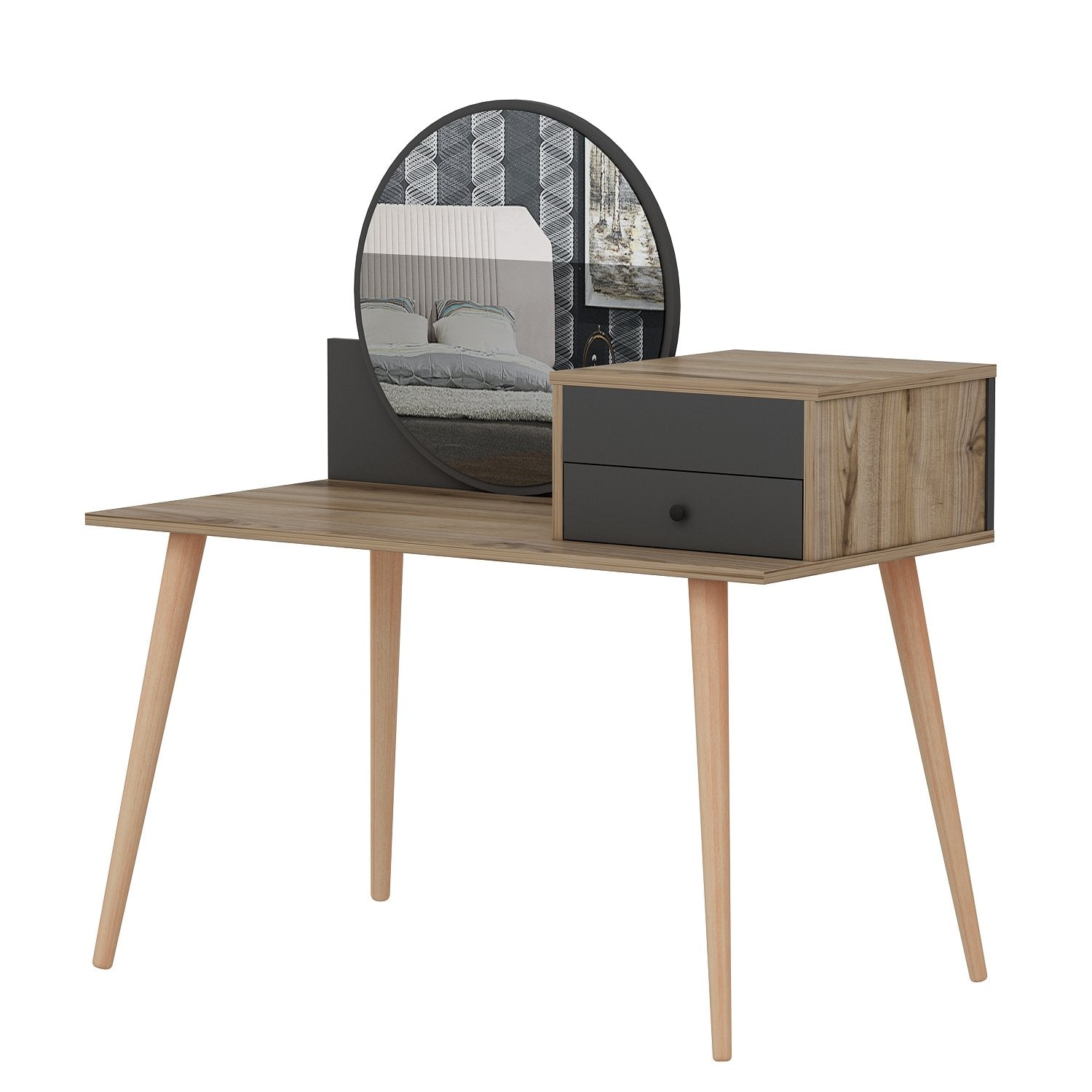 Toucador – 120 cm x 96 cm x 60 cm – Antracite e Nogueira – Painel de Partículas