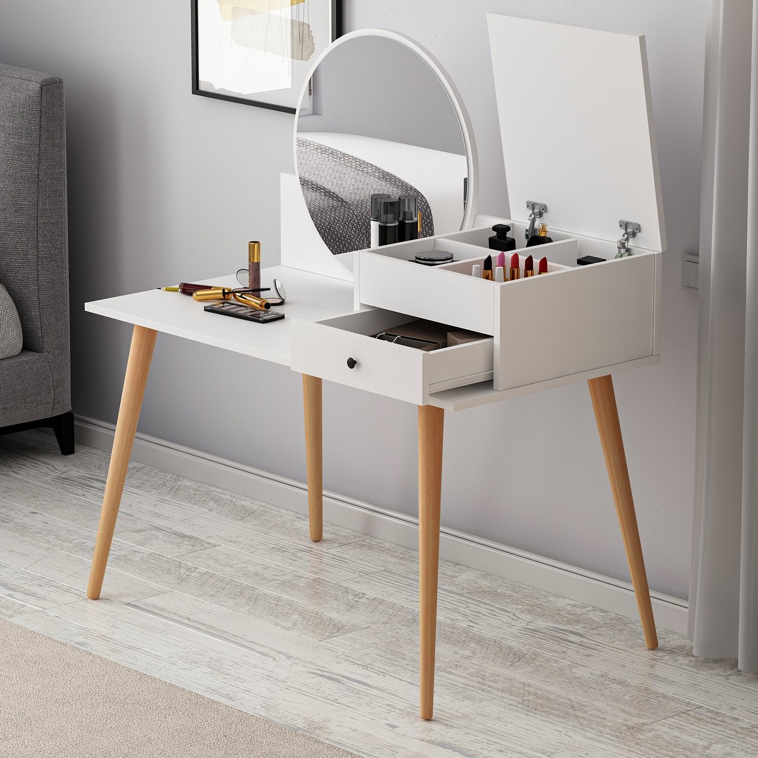 Toucador – 120cm x 96cm x 60cm – Branco – Painel de partículas revestido a melamina