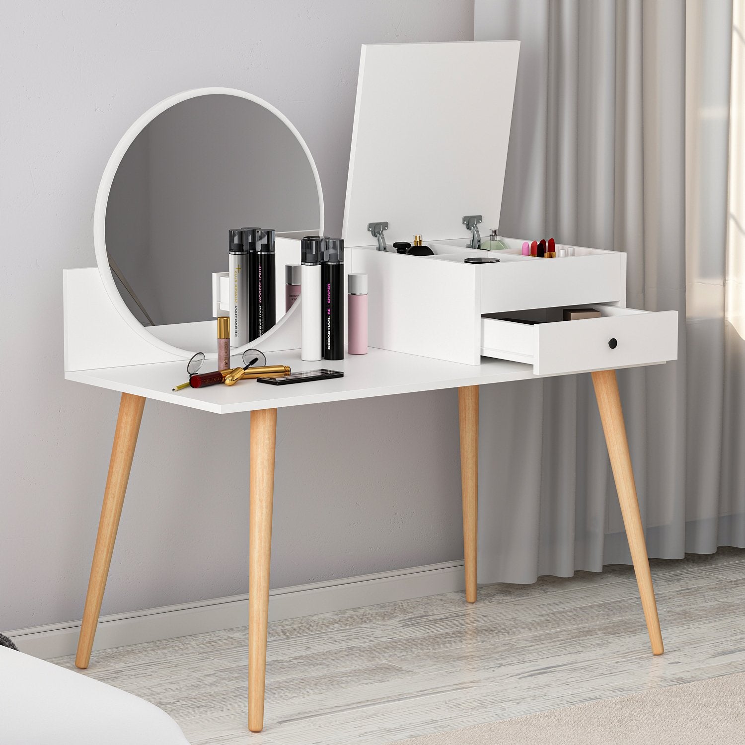 Toucador – 120cm x 96cm x 60cm – Branco – Painel de partículas revestido a melamina