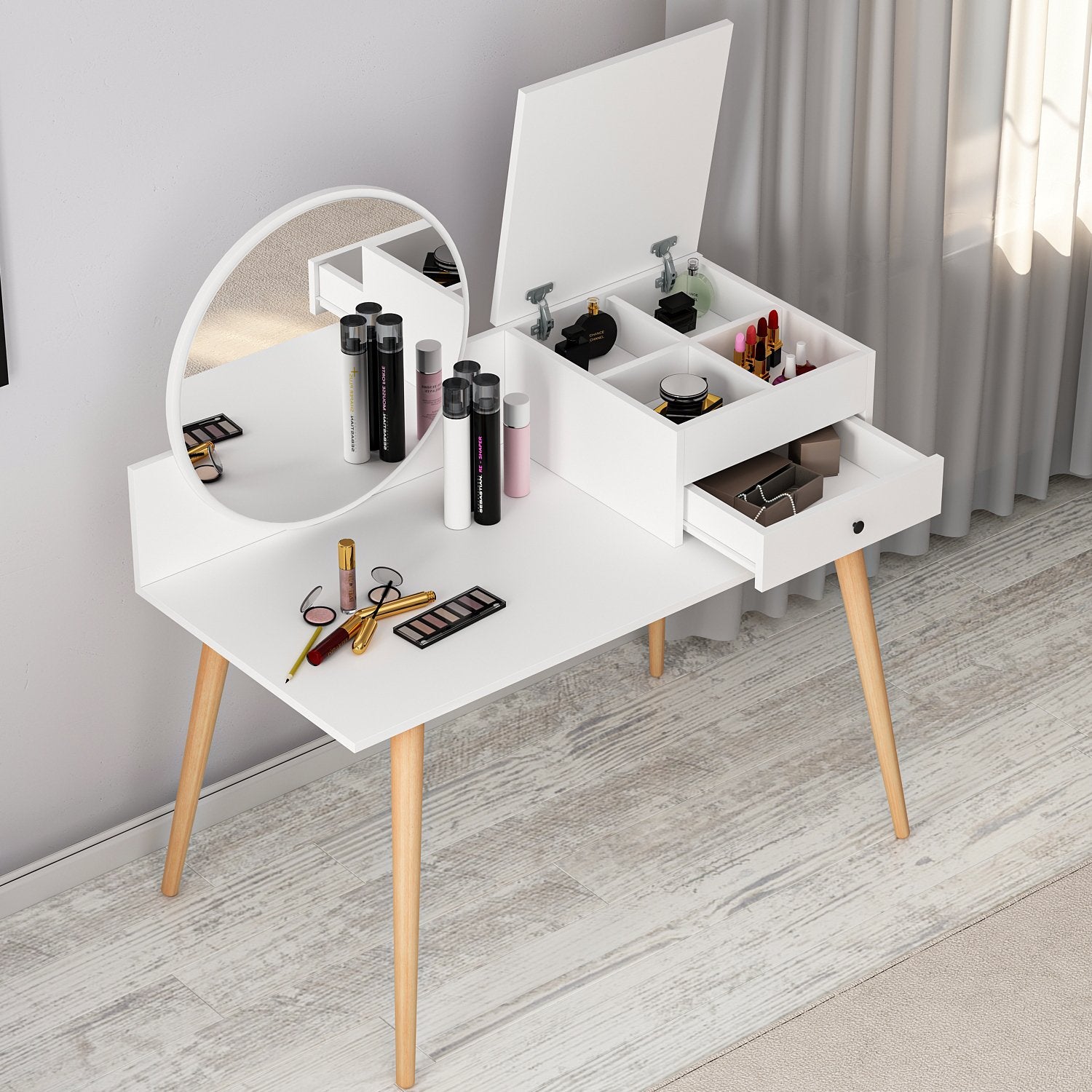 Toucador – 120cm x 96cm x 60cm – Branco – Painel de partículas revestido a melamina