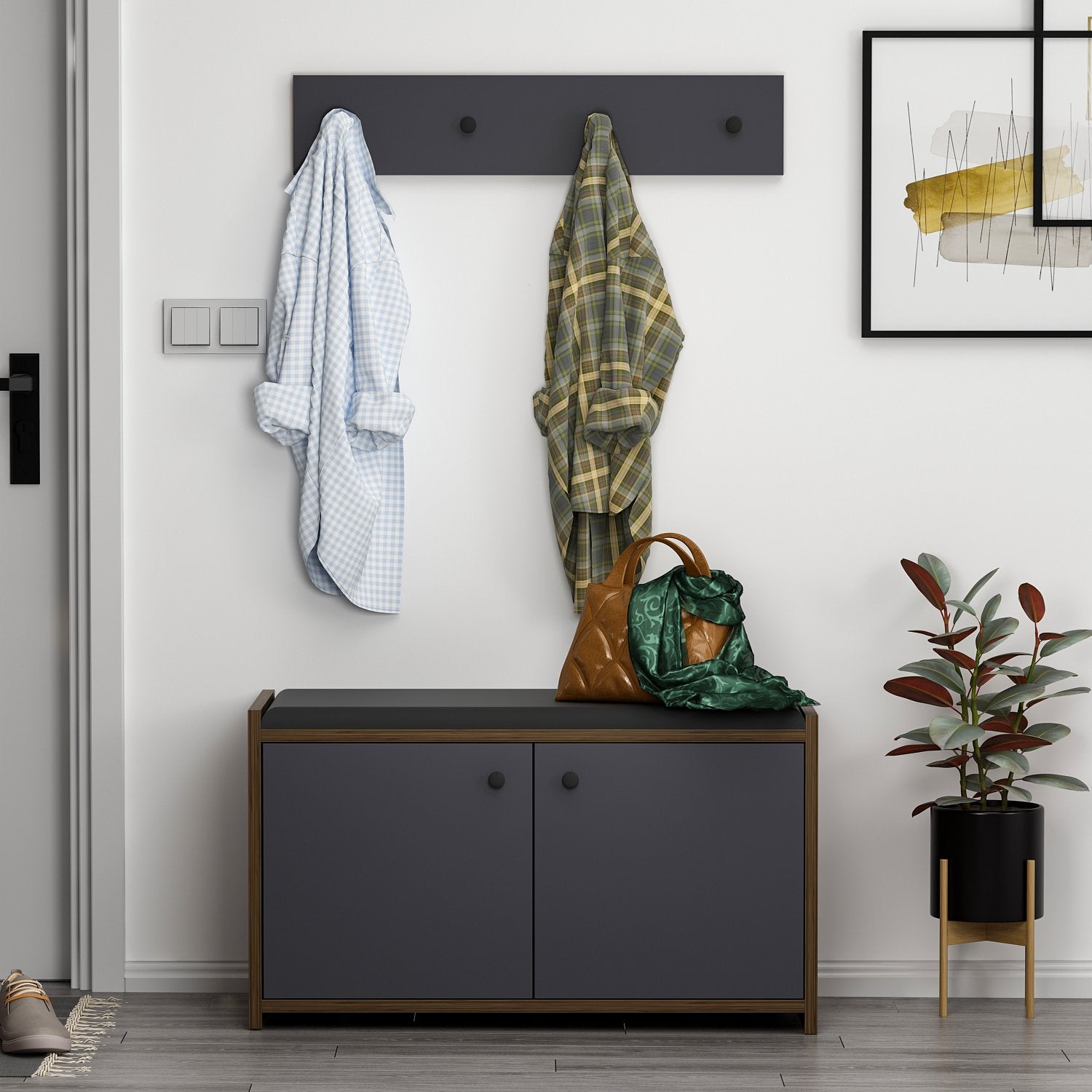 Sapateira – 80 cm x 45 cm x 35 cm – Antracite – Painéis de partículas revestidos a melamina