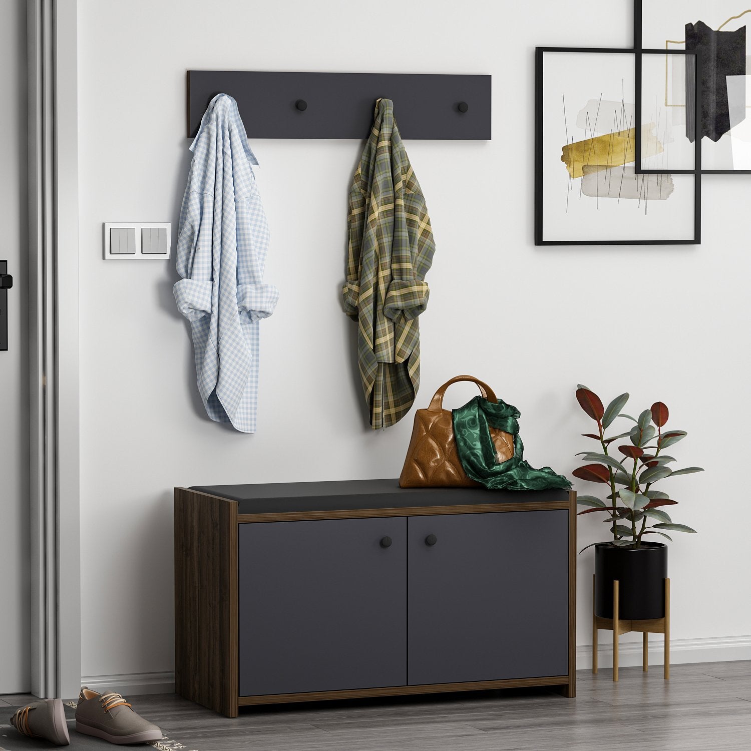 Sapateira – 80 cm x 45 cm x 35 cm – Antracite – Painéis de partículas revestidos a melamina