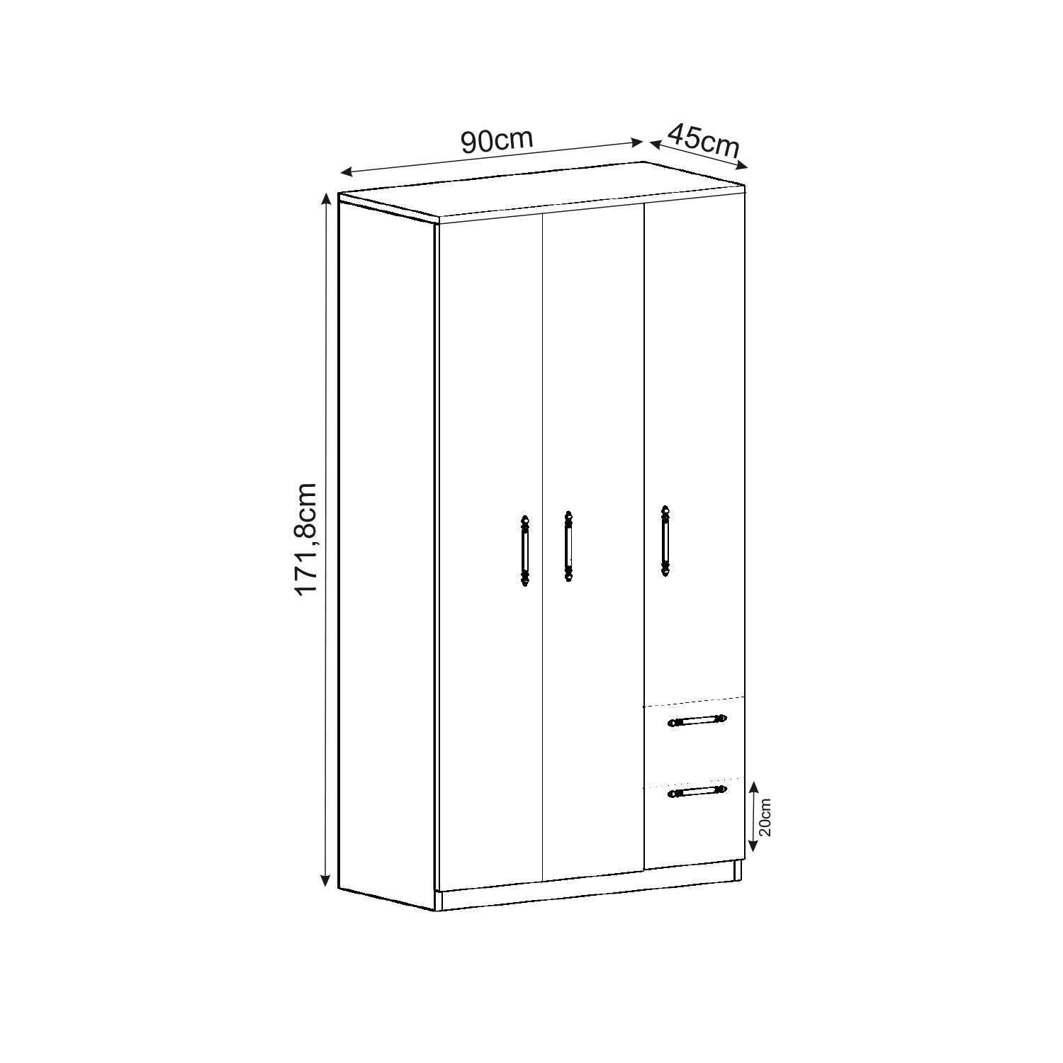 Guarda-roupa – 90 cm x 171,8 cm x 45 cm – Branco – MDF