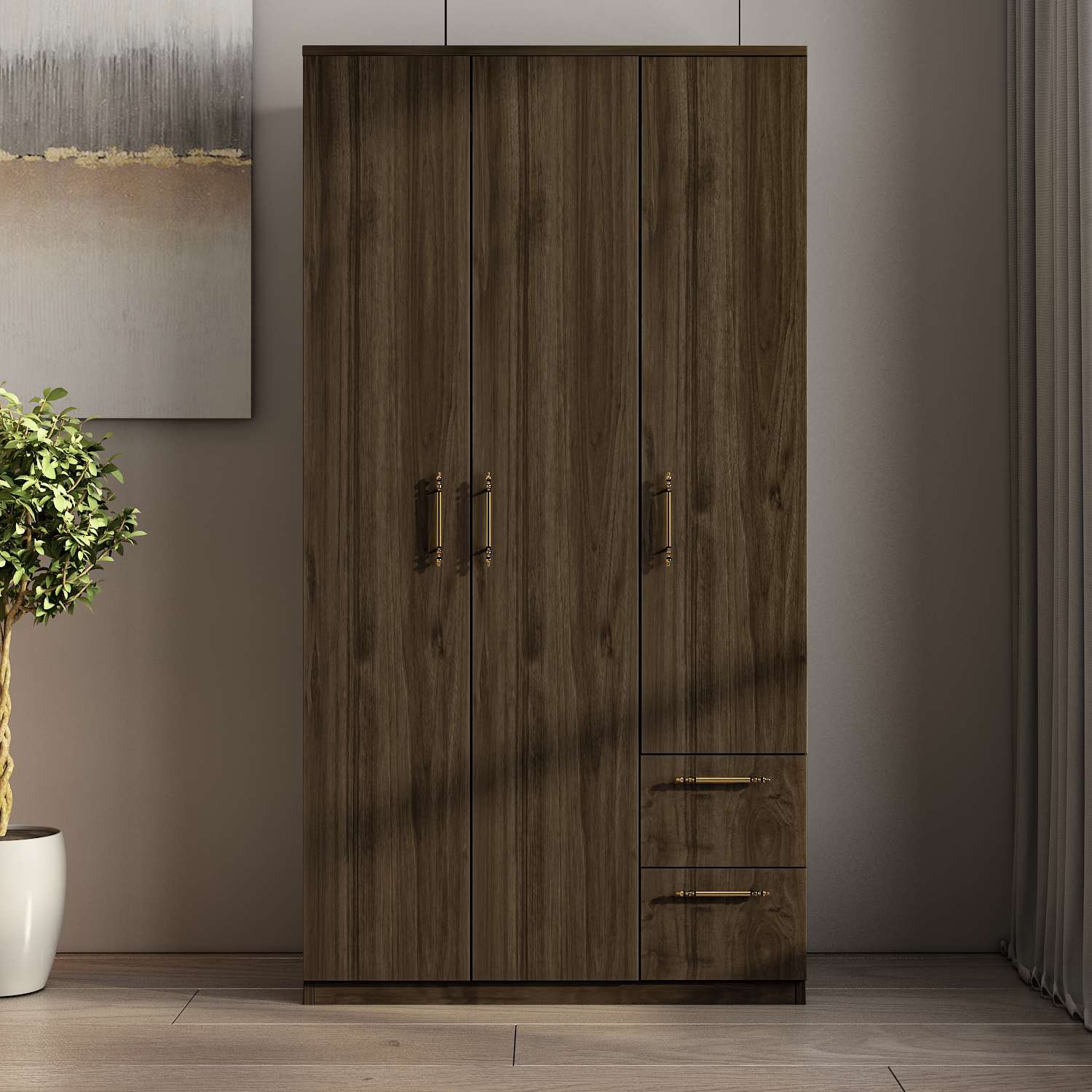 Guarda-roupa em MDF revestido de melamina – 90cm x 171,8cm x 45cm – Nogueira