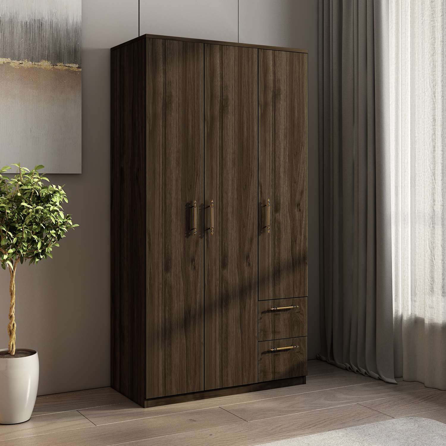 Guarda-roupa em MDF revestido de melamina – 90cm x 171,8cm x 45cm – Nogueira
