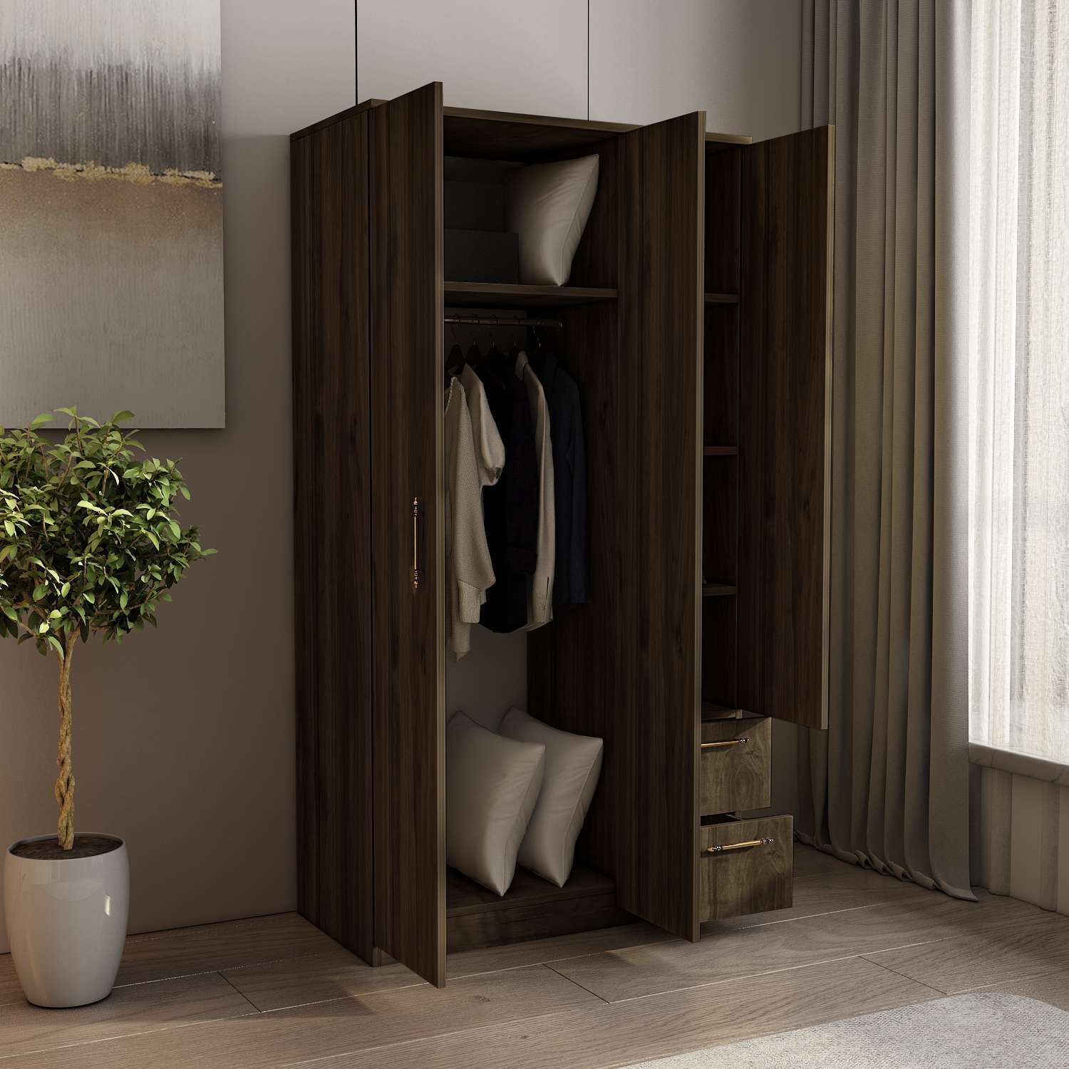 Guarda-roupa em MDF revestido de melamina – 90cm x 171,8cm x 45cm – Nogueira