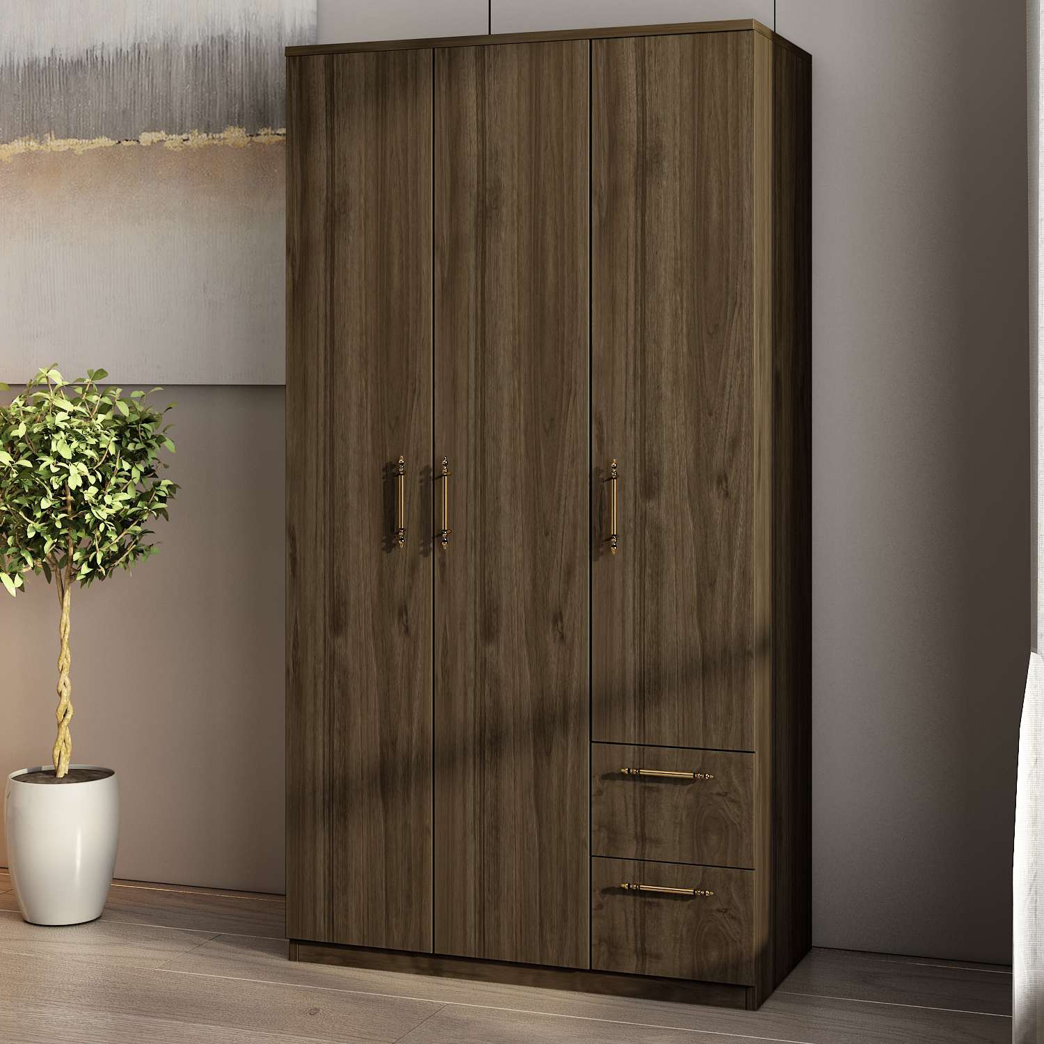 Guarda-roupa em MDF revestido de melamina – 90cm x 171,8cm x 45cm – Nogueira