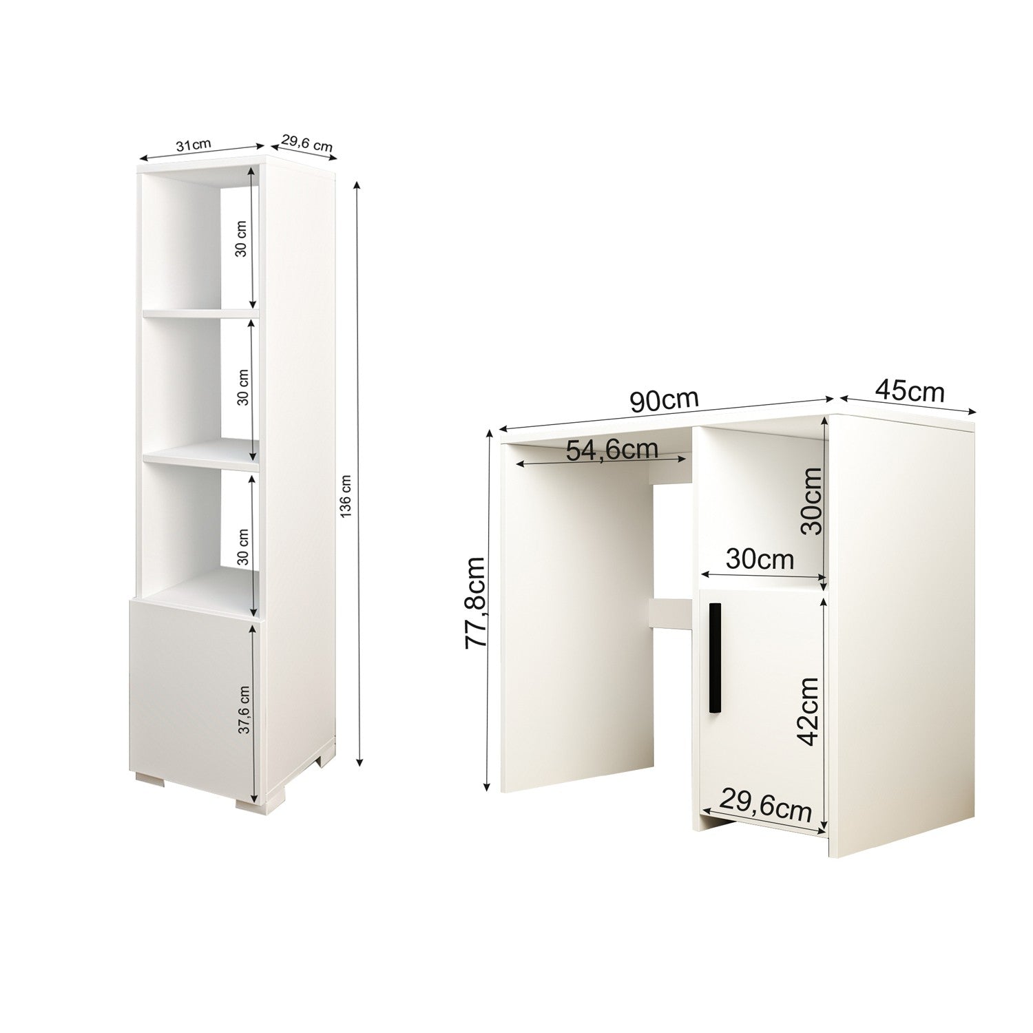 Secretária e Estante de Estudo – 90cm x 45cm x 77.8cm – Branco – Painel de Partículas