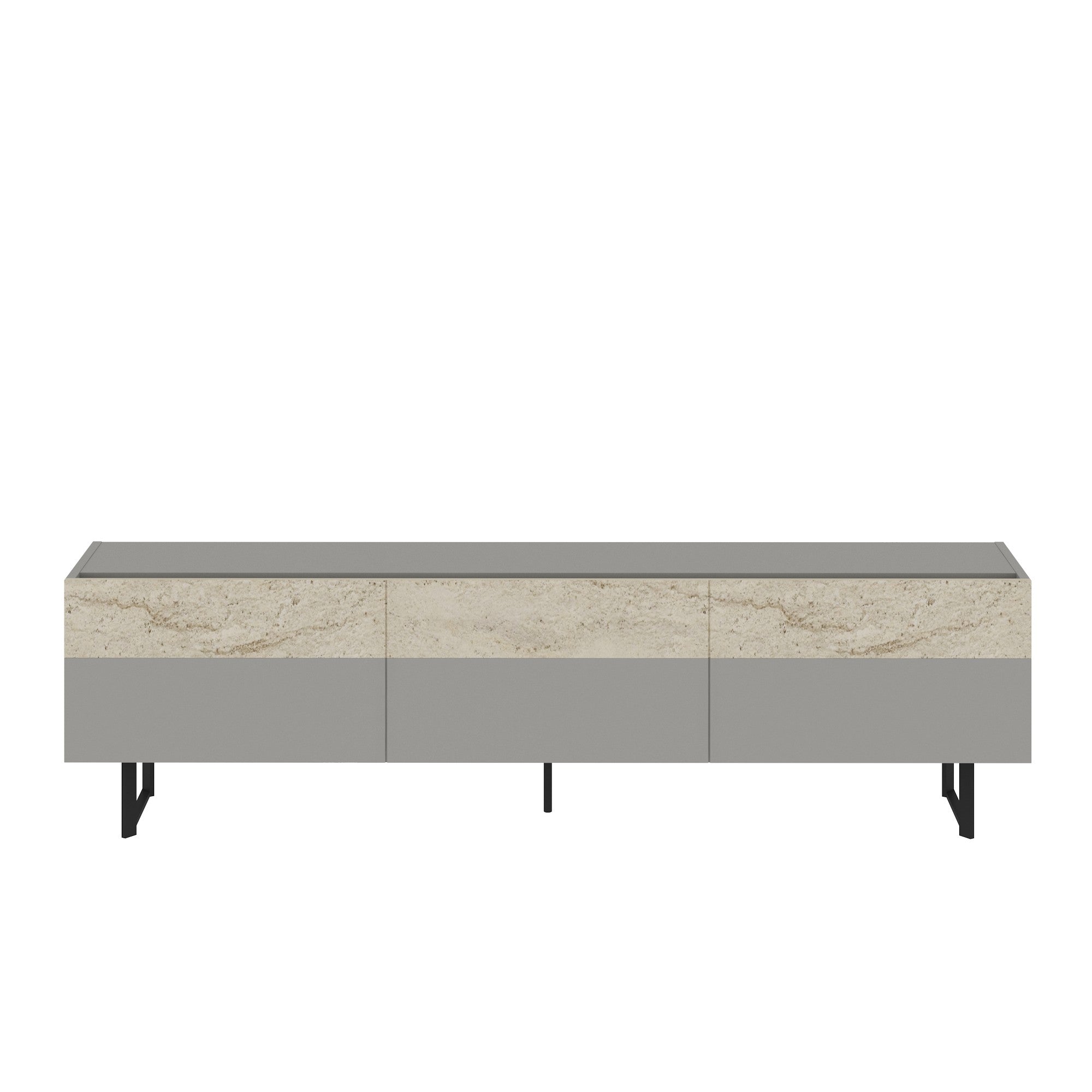 Móvel de TV – 180 cm x 49 cm x 37 cm – Cinzento e Travertino – Painéis de partículas revestidos a melamina