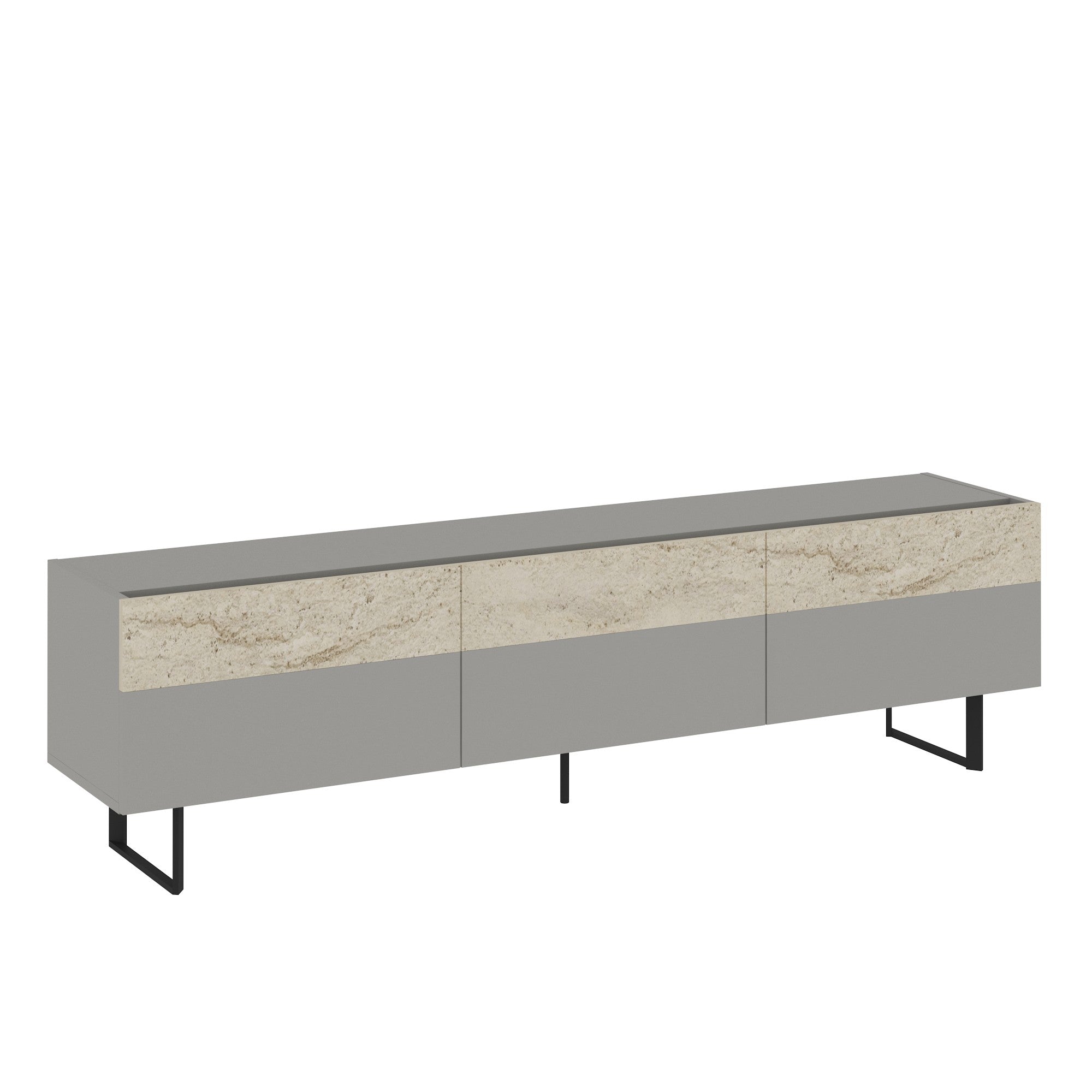 Móvel de TV – 180 cm x 49 cm x 37 cm – Cinzento e Travertino – Painéis de partículas revestidos a melamina