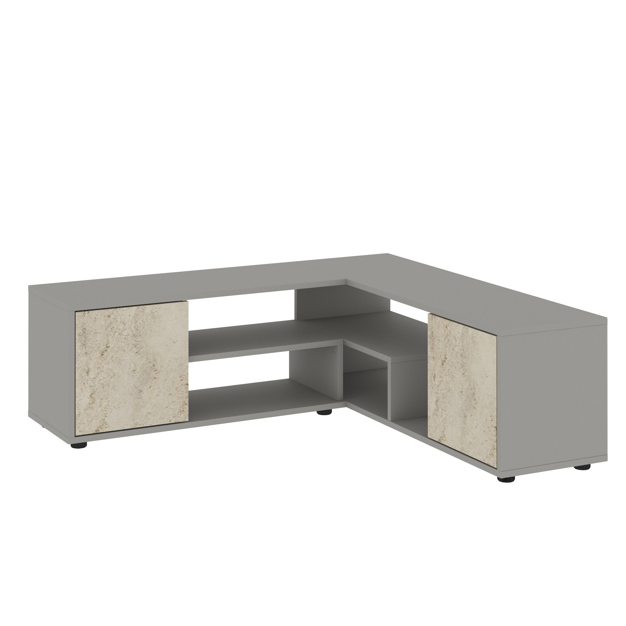 Móvel de TV – 120 cm x 125 cm x 40 cm x 35 cm – Cinzento e Travertino – Painel de partículas revestido a melamina