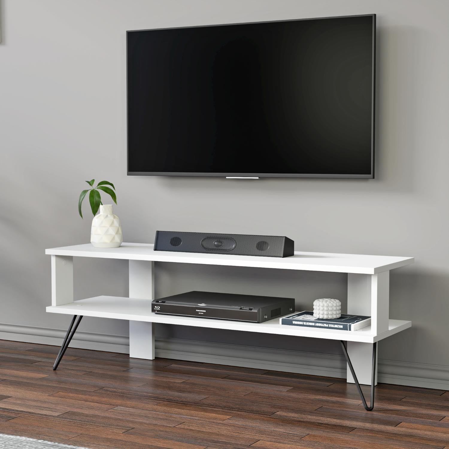 Móvel de TV – 120 cm x 42 cm x 35 cm – Branco – Painéis de Partículas Revestidos a Melamina