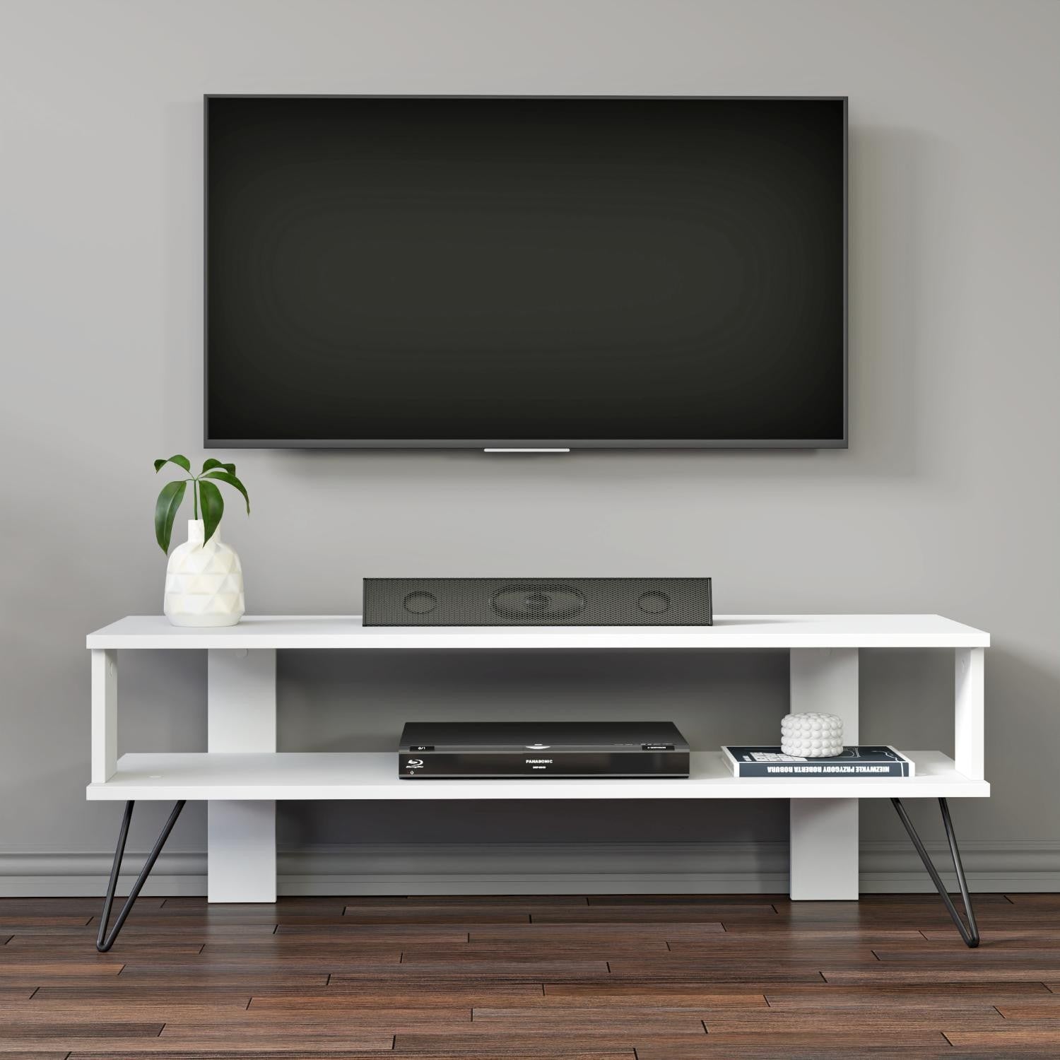 Móvel de TV – 120 cm x 42 cm x 35 cm – Branco – Painéis de Partículas Revestidos a Melamina