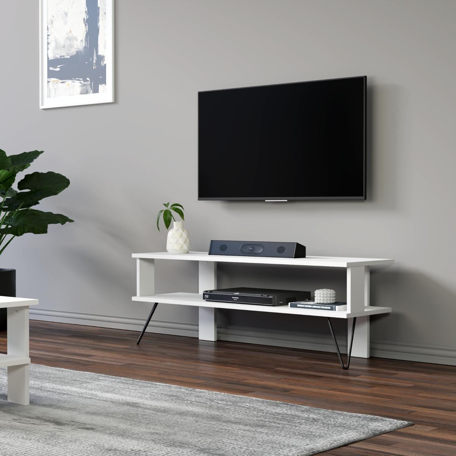 Móvel de TV – 120 cm x 42 cm x 35 cm – Branco – Painéis de Partículas Revestidos a Melamina
