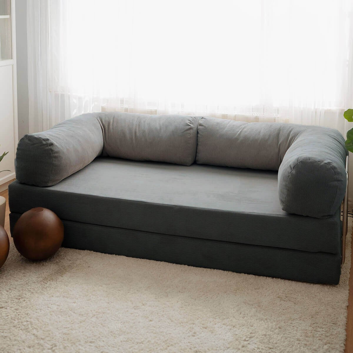Sofá-cama de 3 lugares – 100 x 70 x 200 cm – Antracite – Veludo