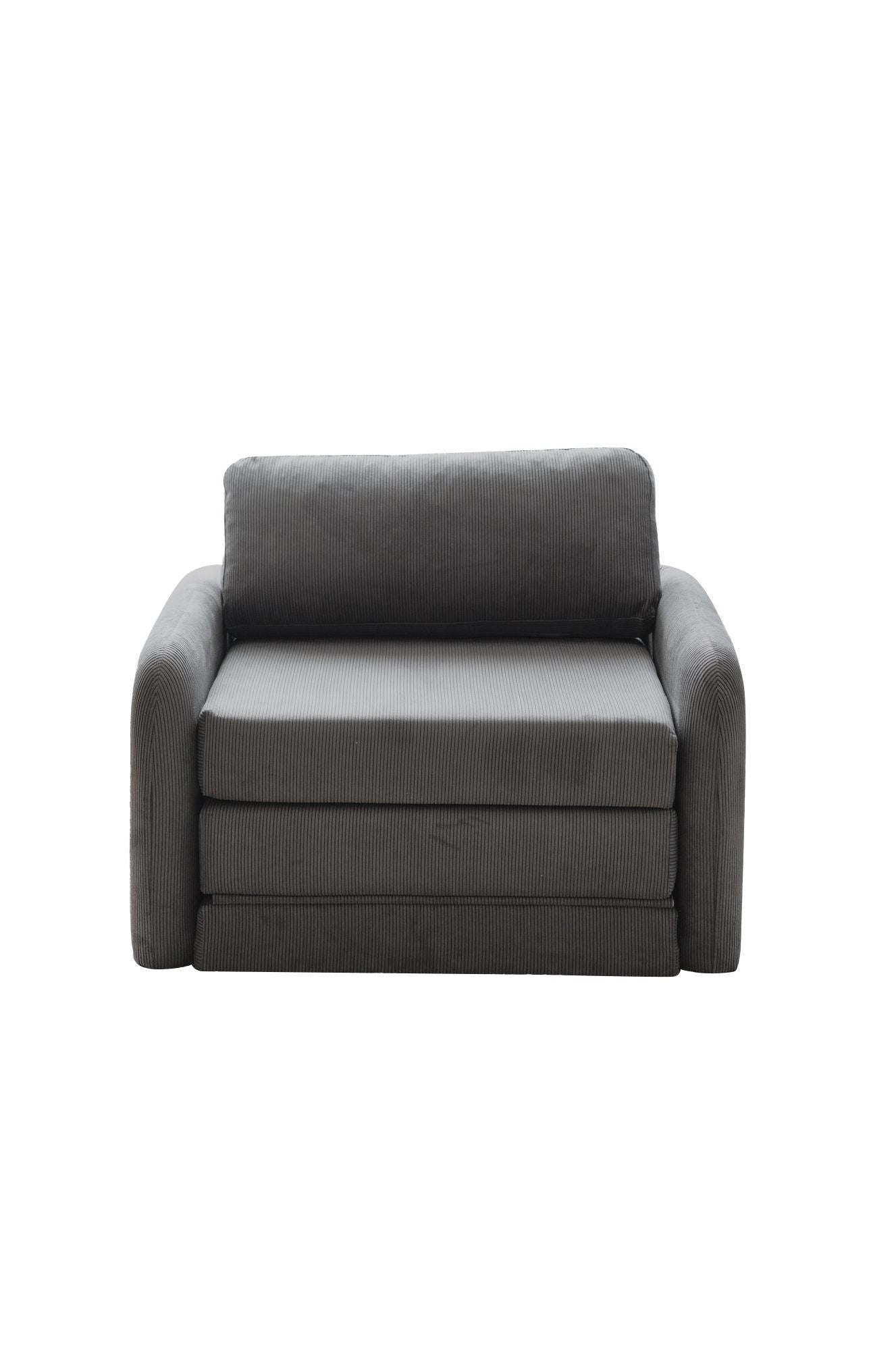 Sofá-Cama de 1 Lugar – 110 cm x 77 cm x 83 cm – Cinza – Madeira de Amoreira