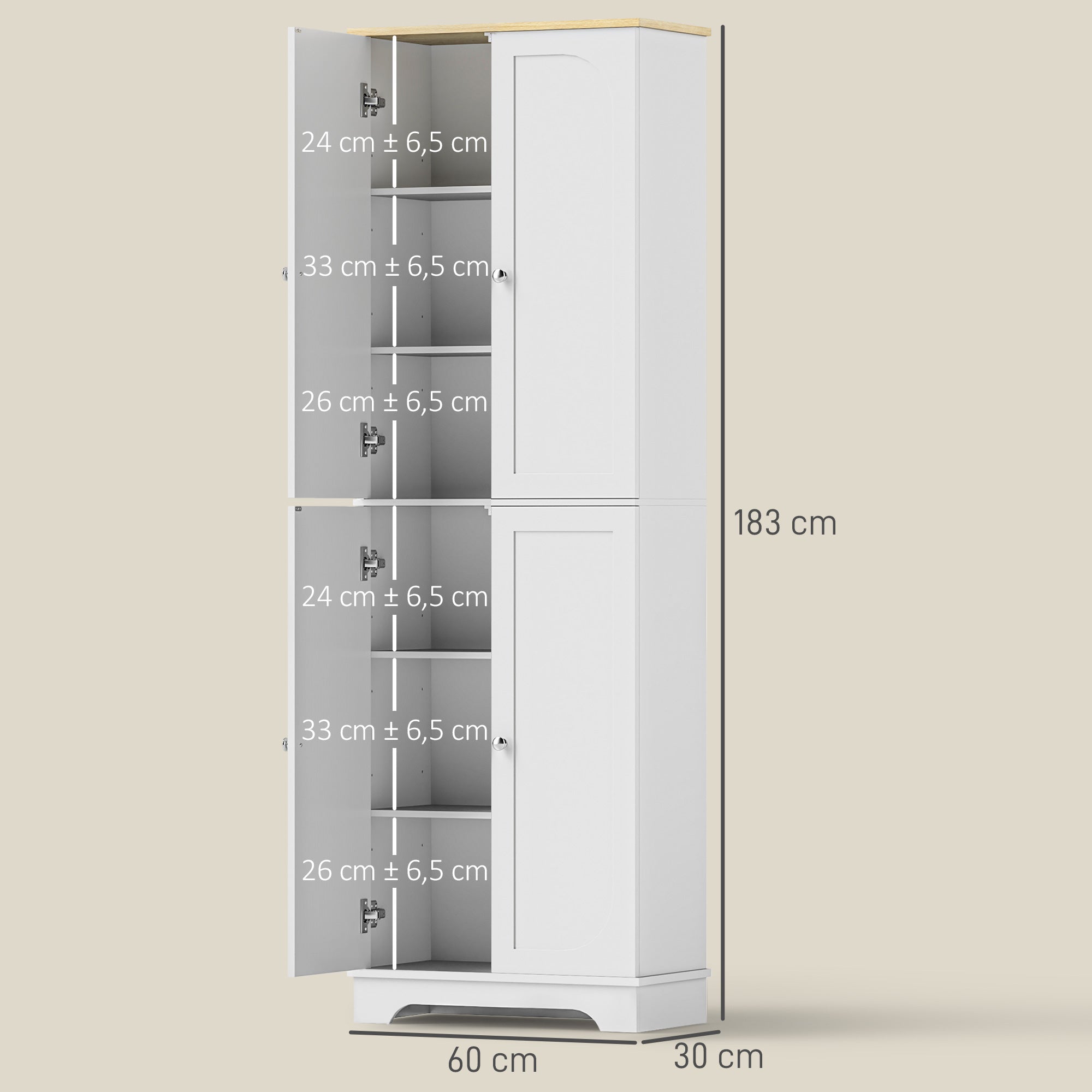 Armário de Cozinha Alto – 60x30x183 cm – Branco – Melamina de madeira e MDF