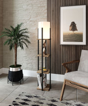 Candeeiro de Pé Escandinavo – 135 cm de Altura – Natural e Preto – Aglomerado e MDF