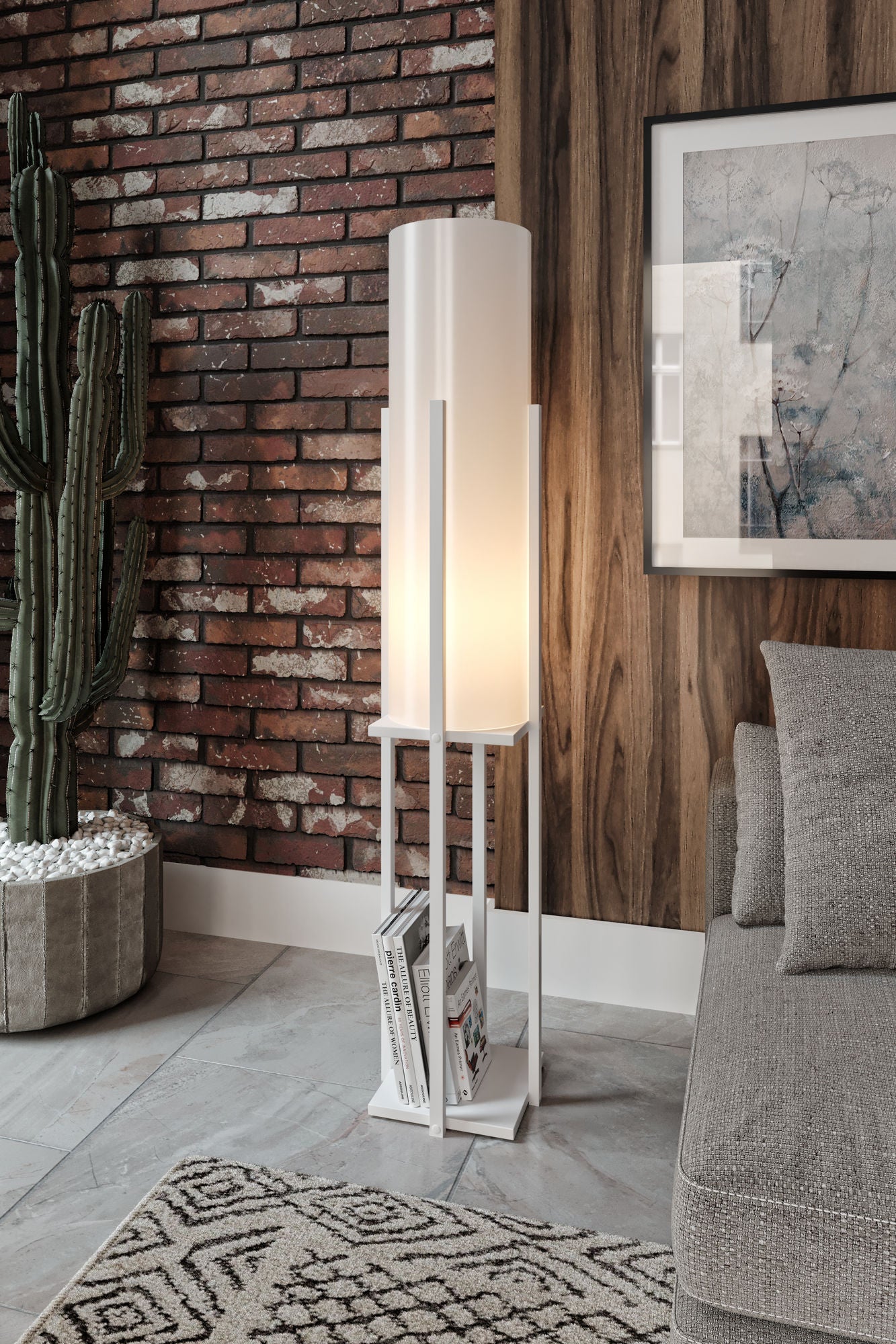 Candeeiro de Pé – 160 cm – Branco – Aglomerado, MDF, Tecido