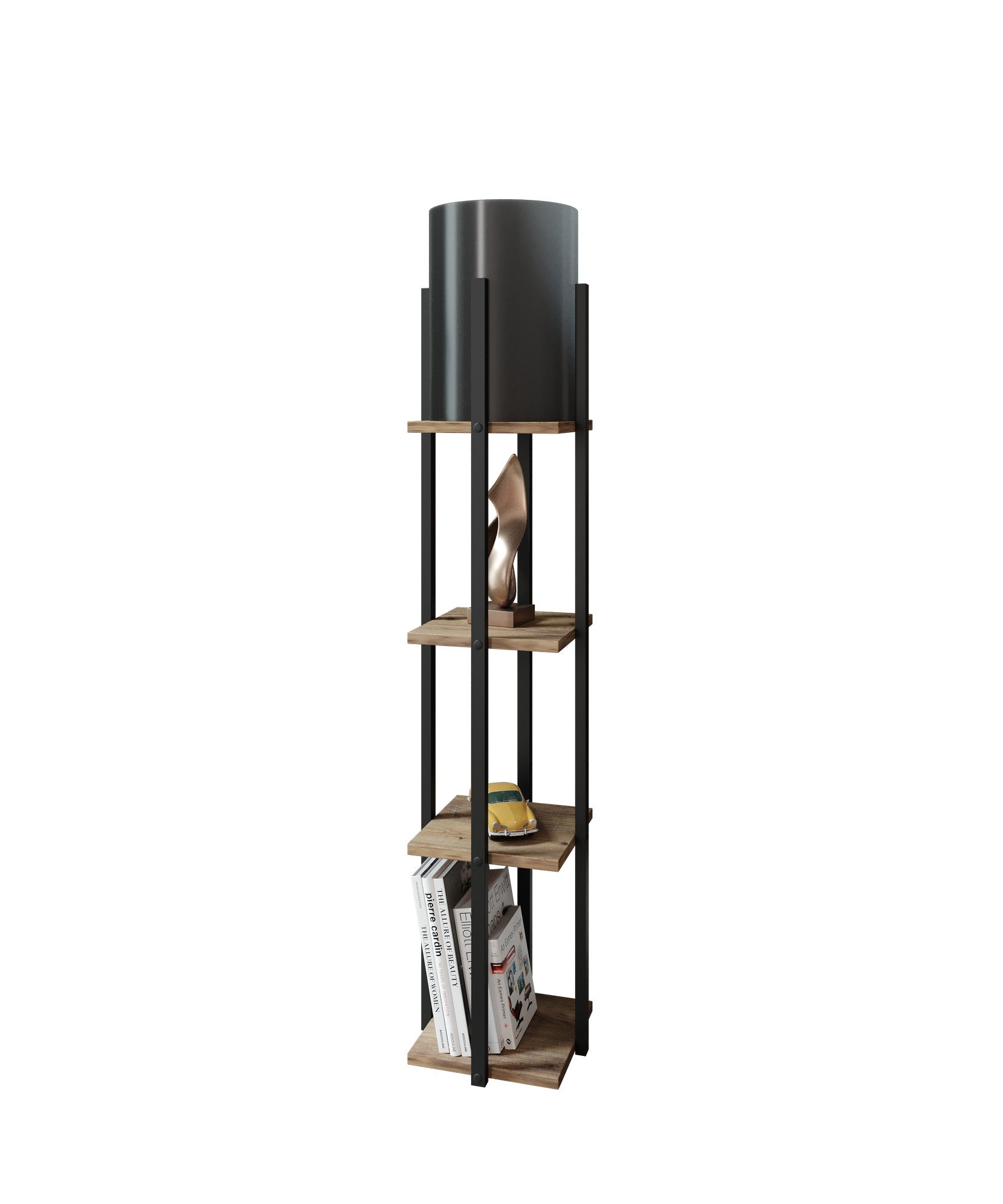 Candeeiro de Pé – 135 cm – Preto e Natural – Madeira Aglomerada e MDF