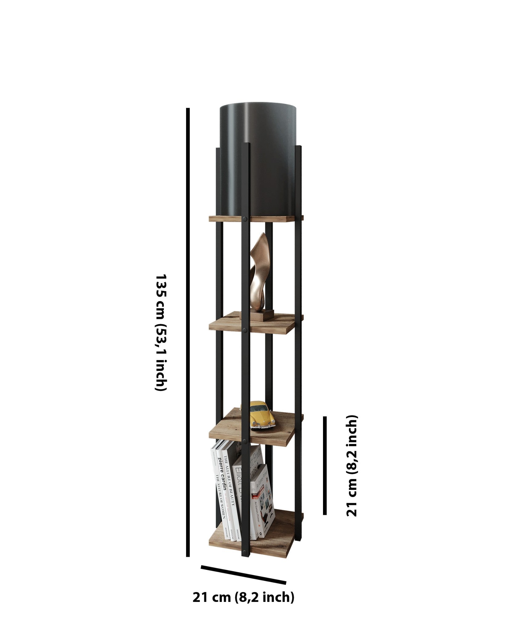 Candeeiro de Pé – 135 cm – Preto e Natural – Madeira Aglomerada e MDF