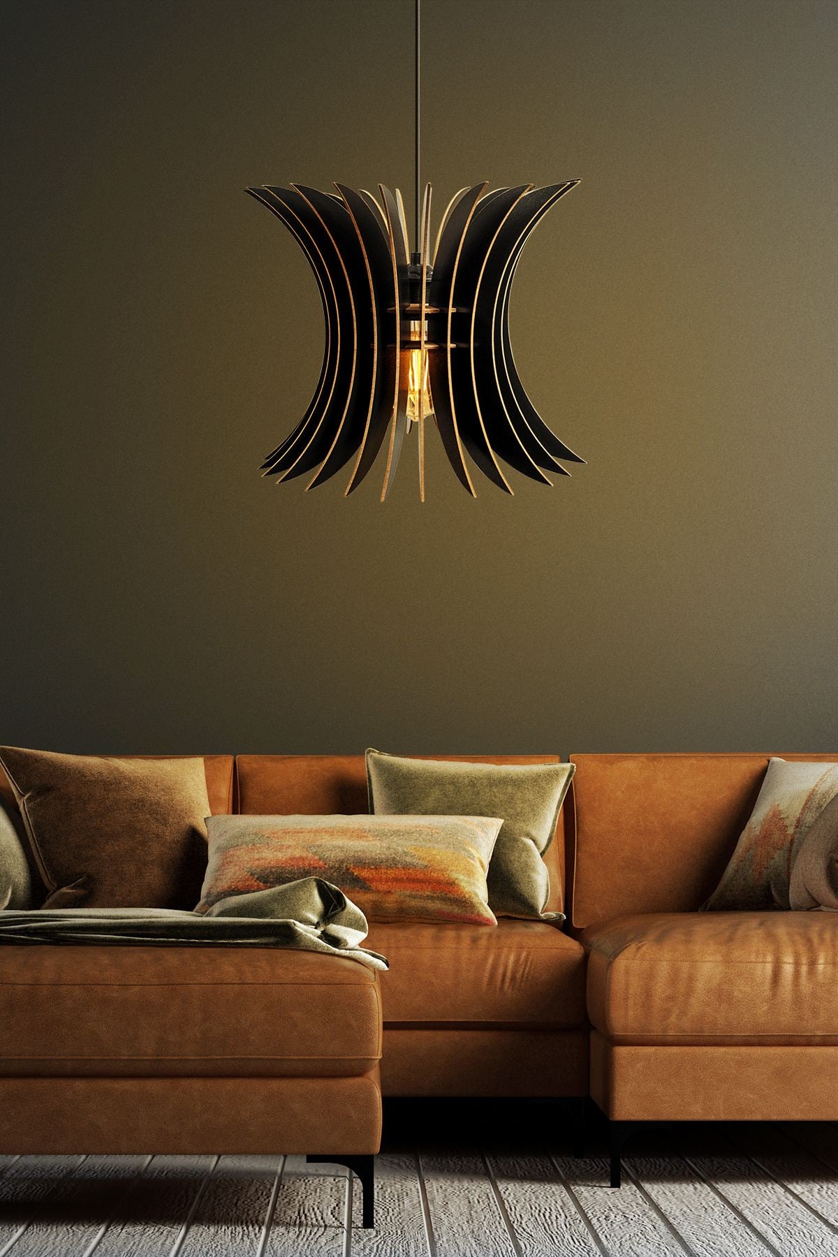 Candeeiro de Teto – 65 cm – Preto – MDF
