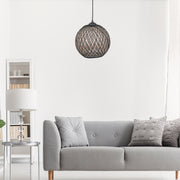 Candeeiro de Teto de juta – Comprimento: 22 cm, Diâmetro: 24 cm, Altura Total: 55 cm – Creme e Preto