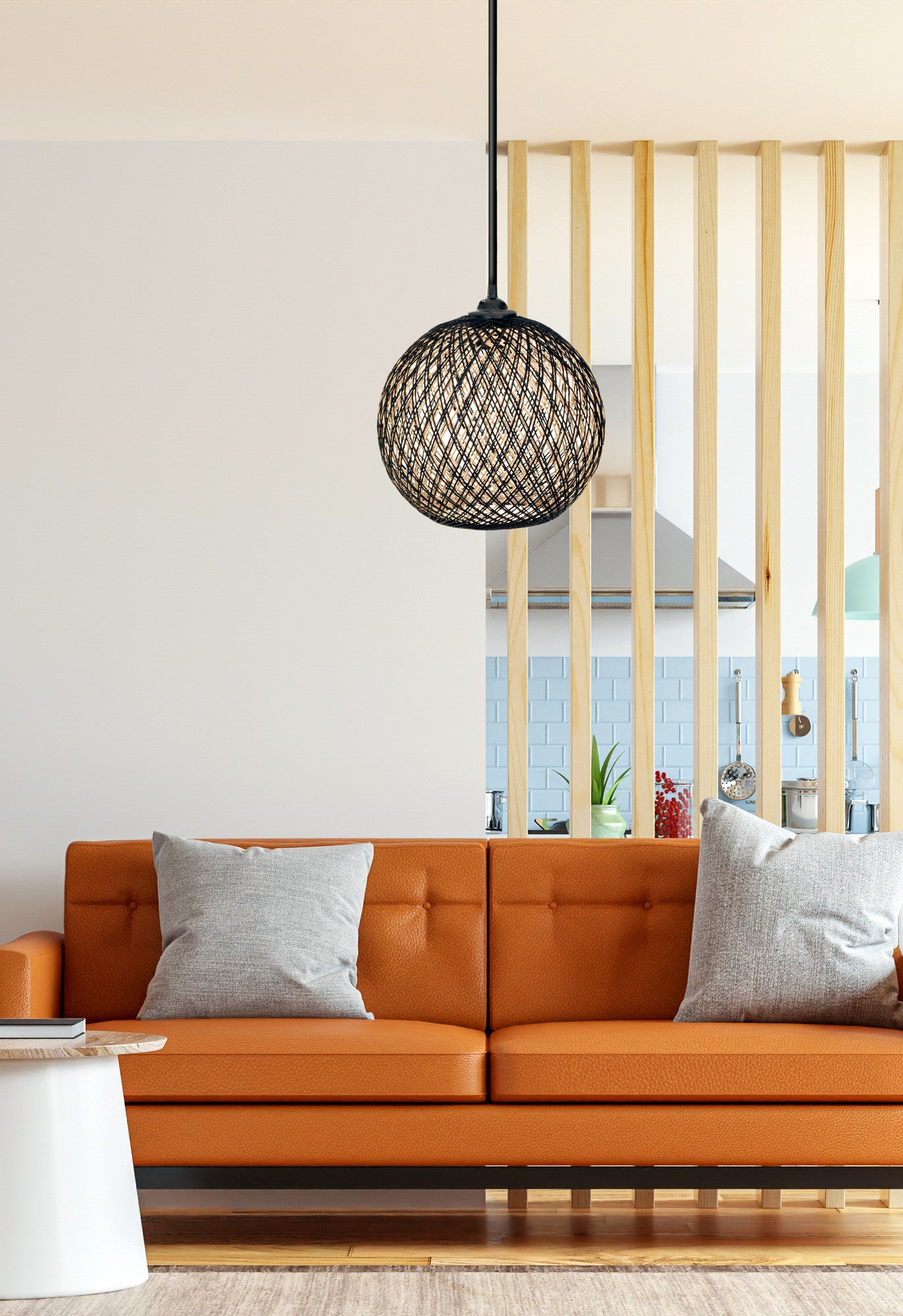 Candeeiro de Teto de juta – 55 cm de altura – marrom, cru e preto – juta