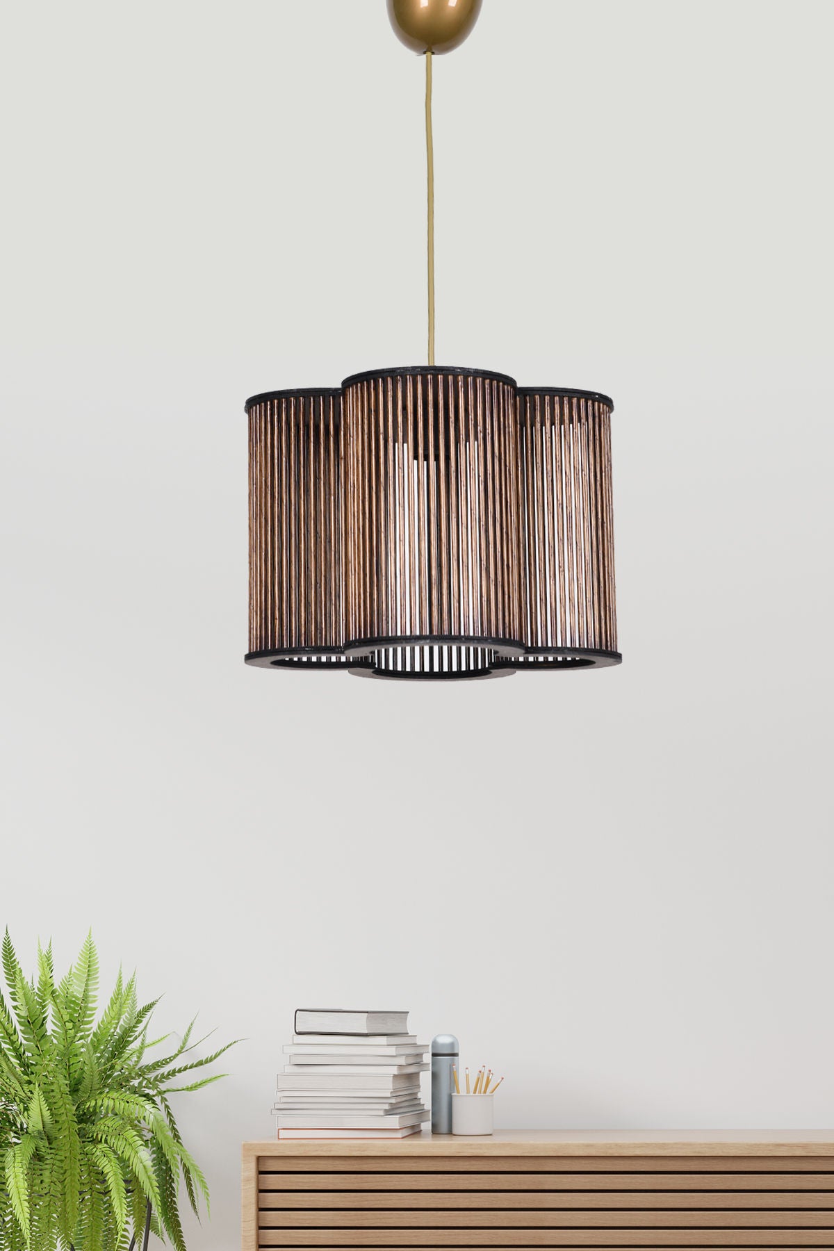 Candeeiro de Teto – 85 cm – Preto e Ouro Rosa – Metal