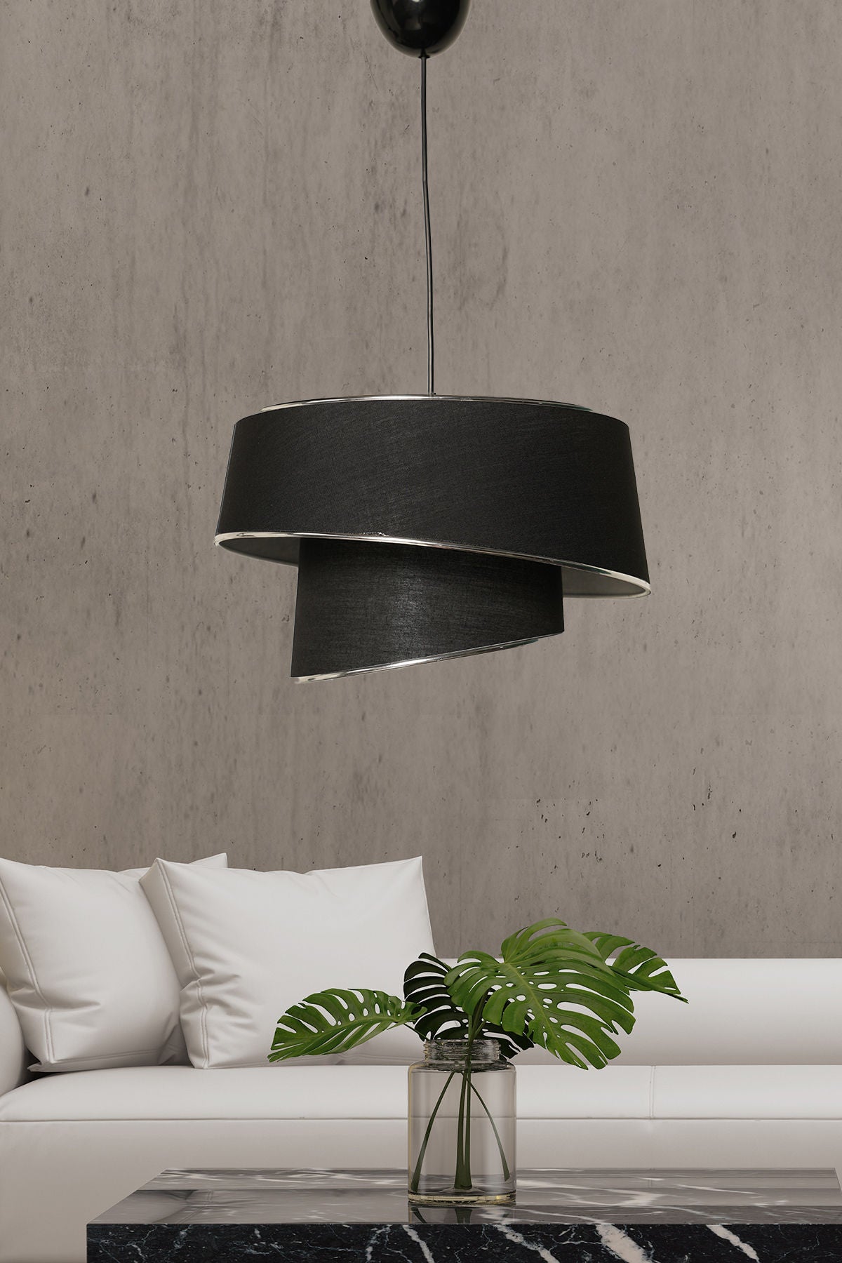 Candeeiro de Teto – 70 cm – Prata e Preto – Metal