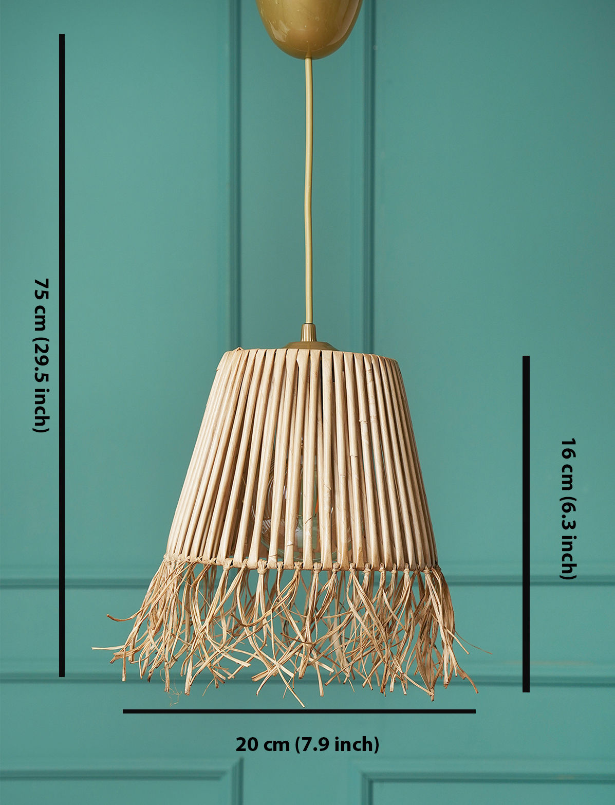 Candeeiro de Teto - 75 cm - Cores naturais - Metal e bambu