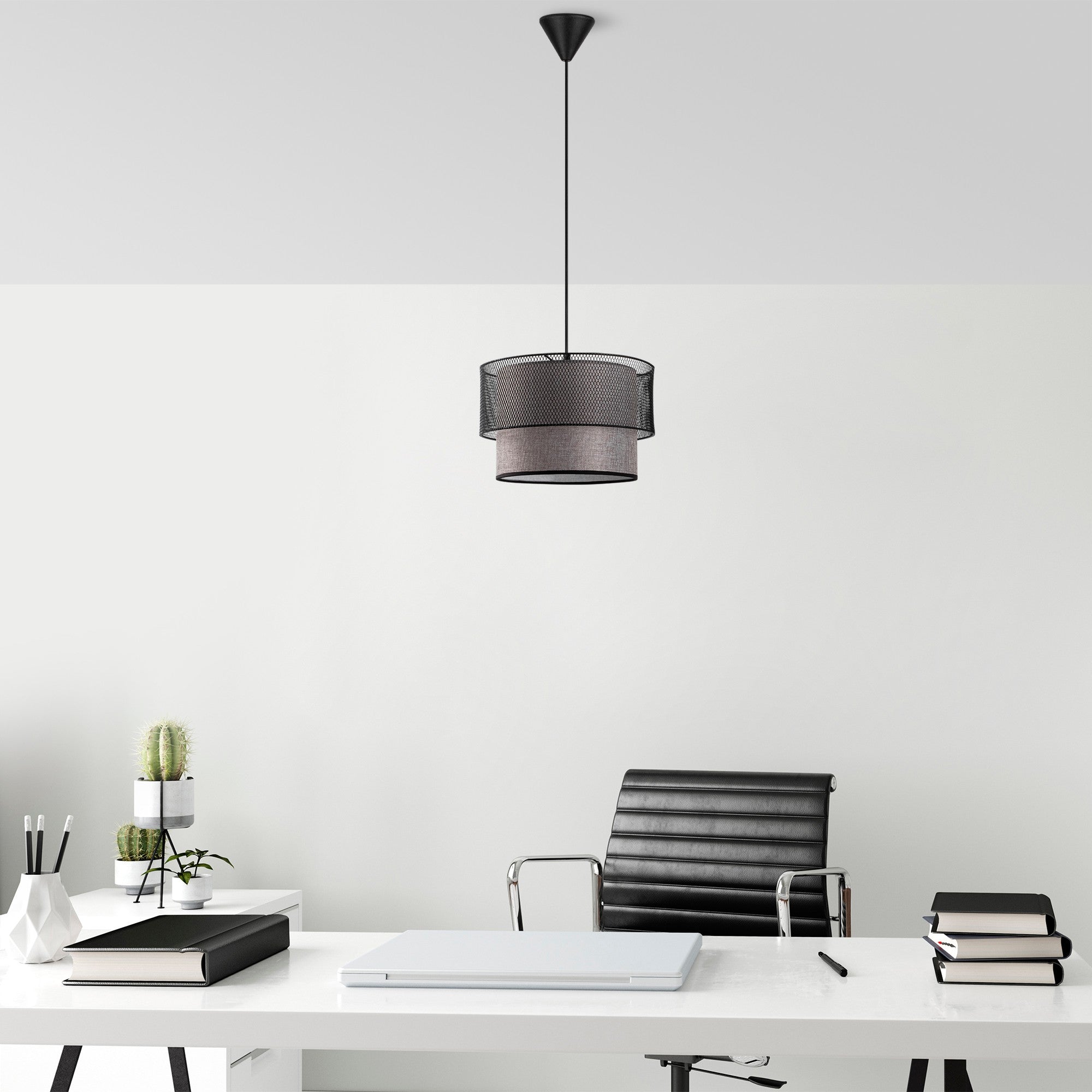 Candeeiro de Teto – 65 cm – Bege e Preto – Metal