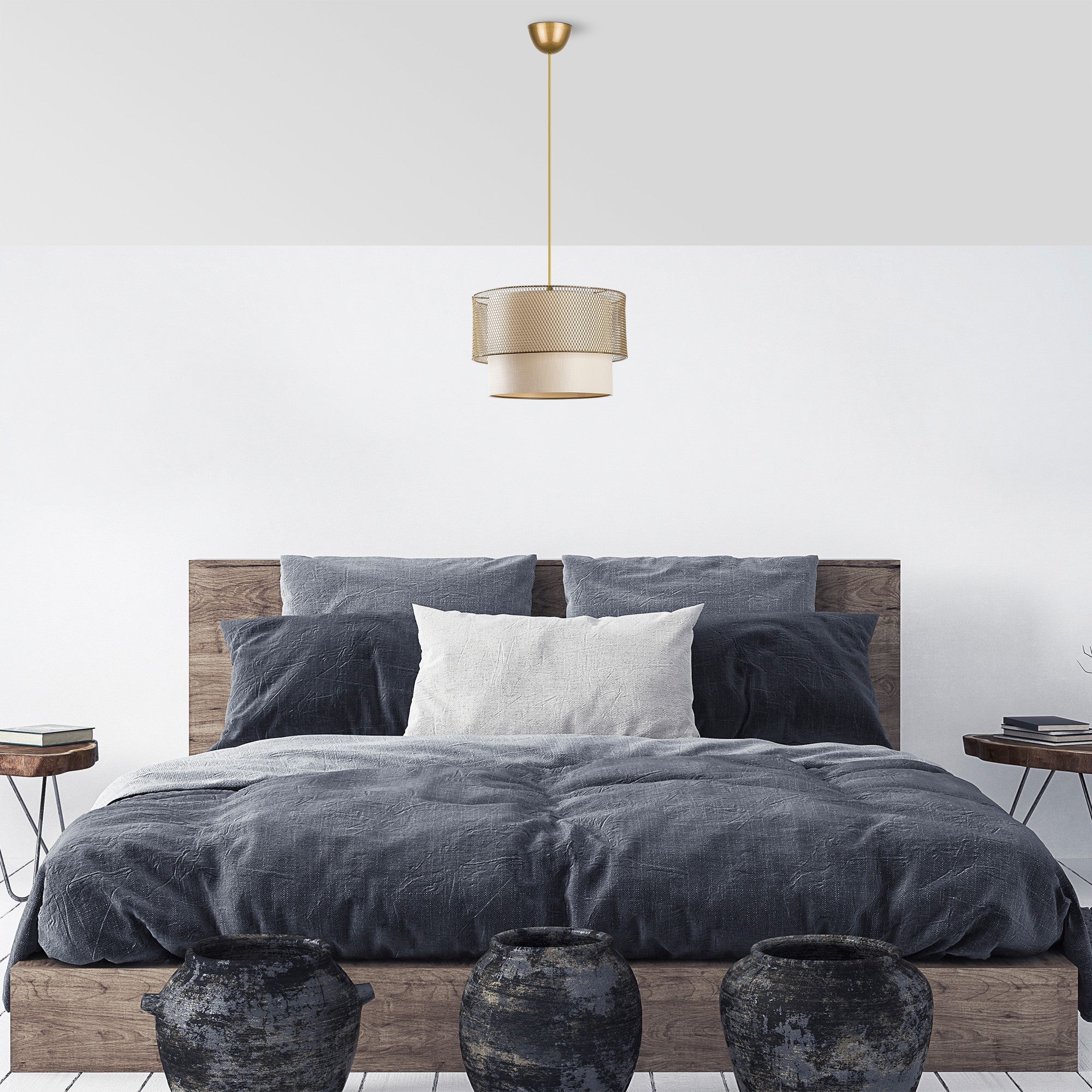Candeeiro de Teto – 65 cm – Creme e Ouro – Metal